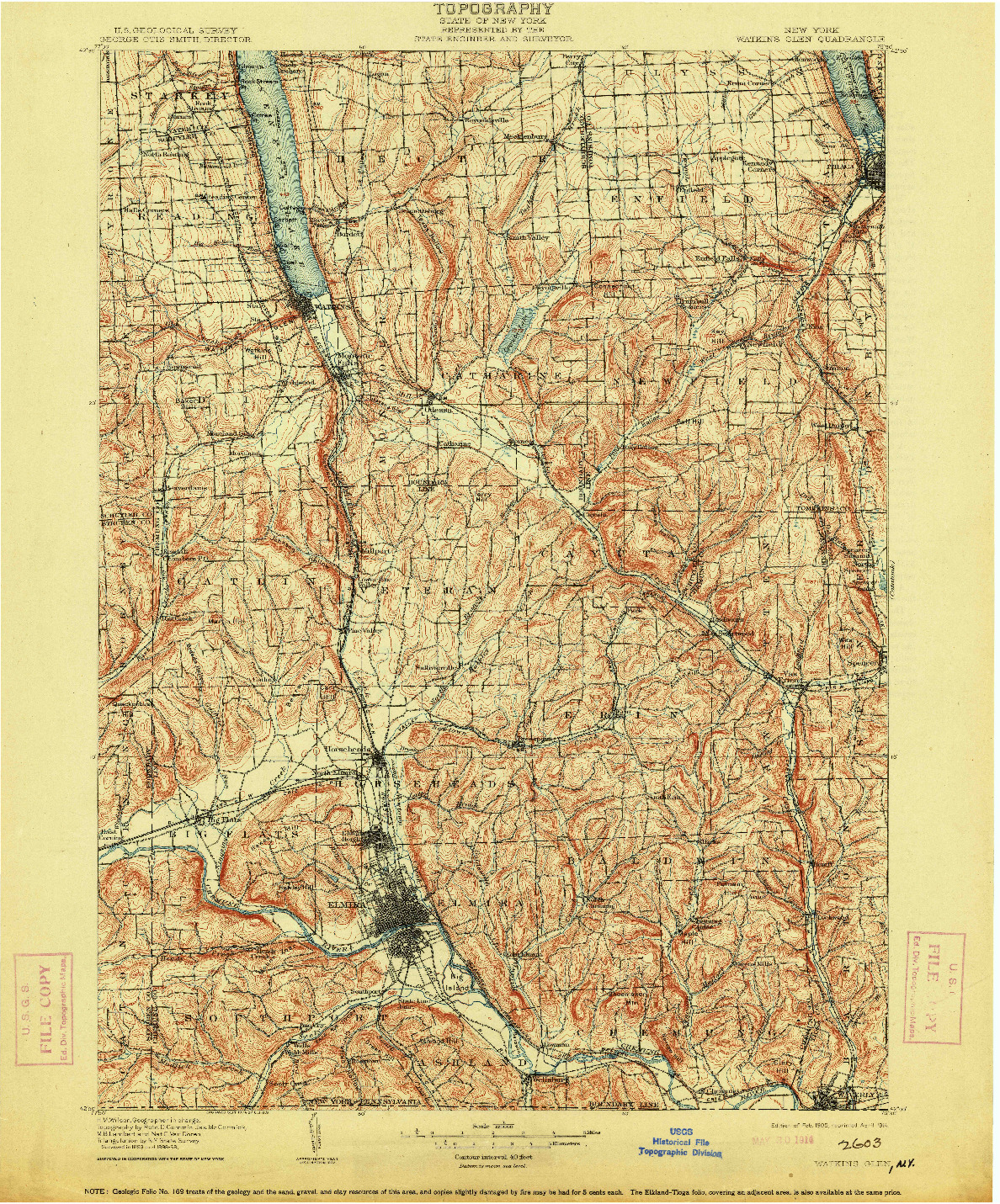 USGS 1:125000-SCALE QUADRANGLE FOR WATKINS GLEN, NY 1905