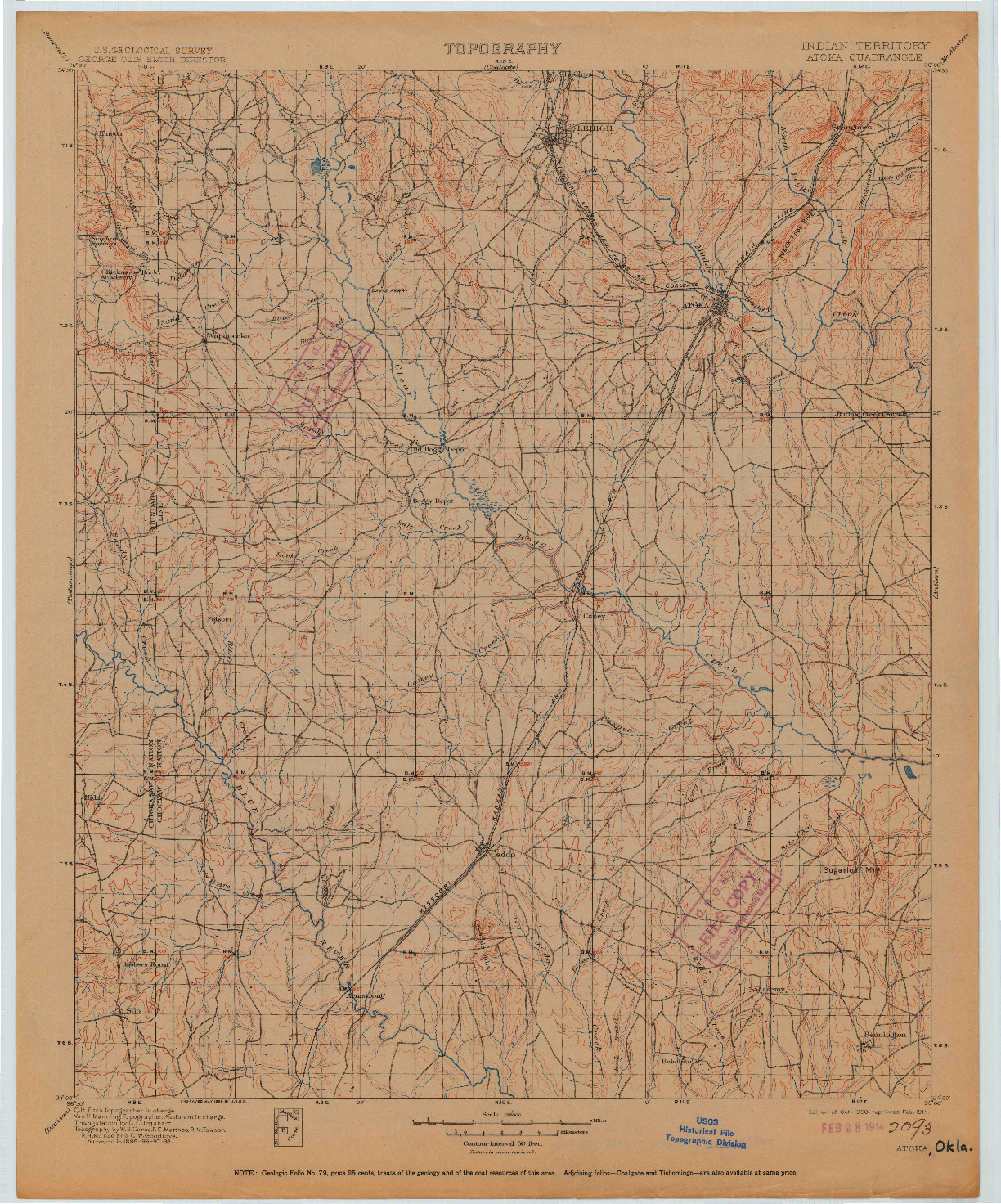 USGS 1:125000-SCALE QUADRANGLE FOR ATOKA, OK 1900