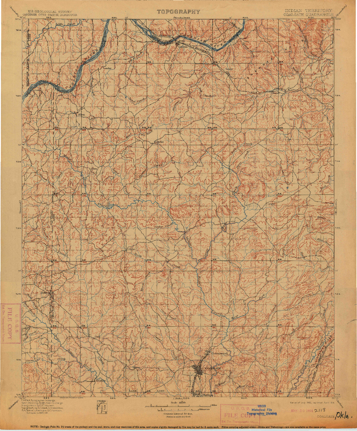 USGS 1:125000-SCALE QUADRANGLE FOR COALGATE, OK 1900