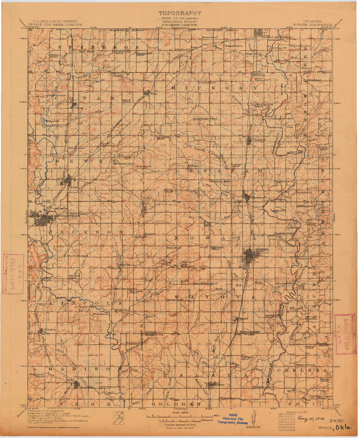 USGS 1:125000-SCALE QUADRANGLE FOR NOWATA, OK 1914