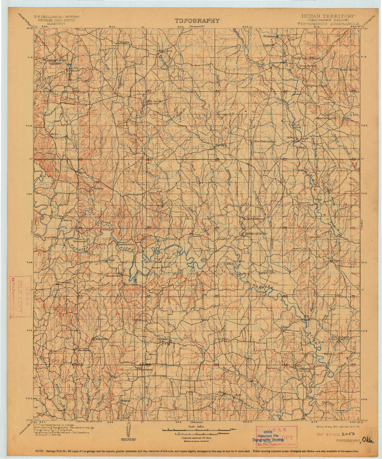 USGS 1:125000-SCALE QUADRANGLE FOR TISHOMINGO, OK 1901