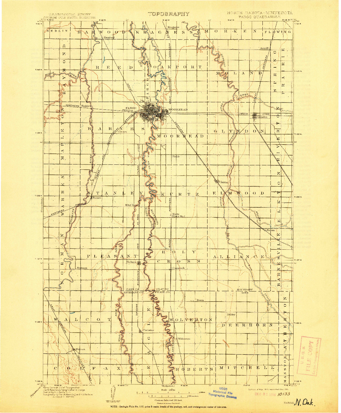 USGS 1:125000-SCALE QUADRANGLE FOR FARGO, ND 1897