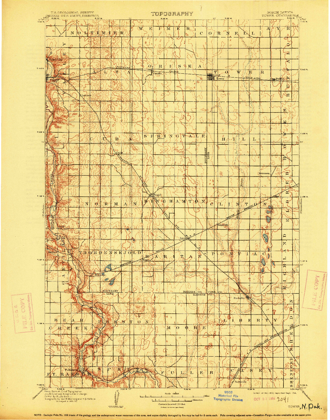 USGS 1:125000-SCALE QUADRANGLE FOR TOWER, ND 1897