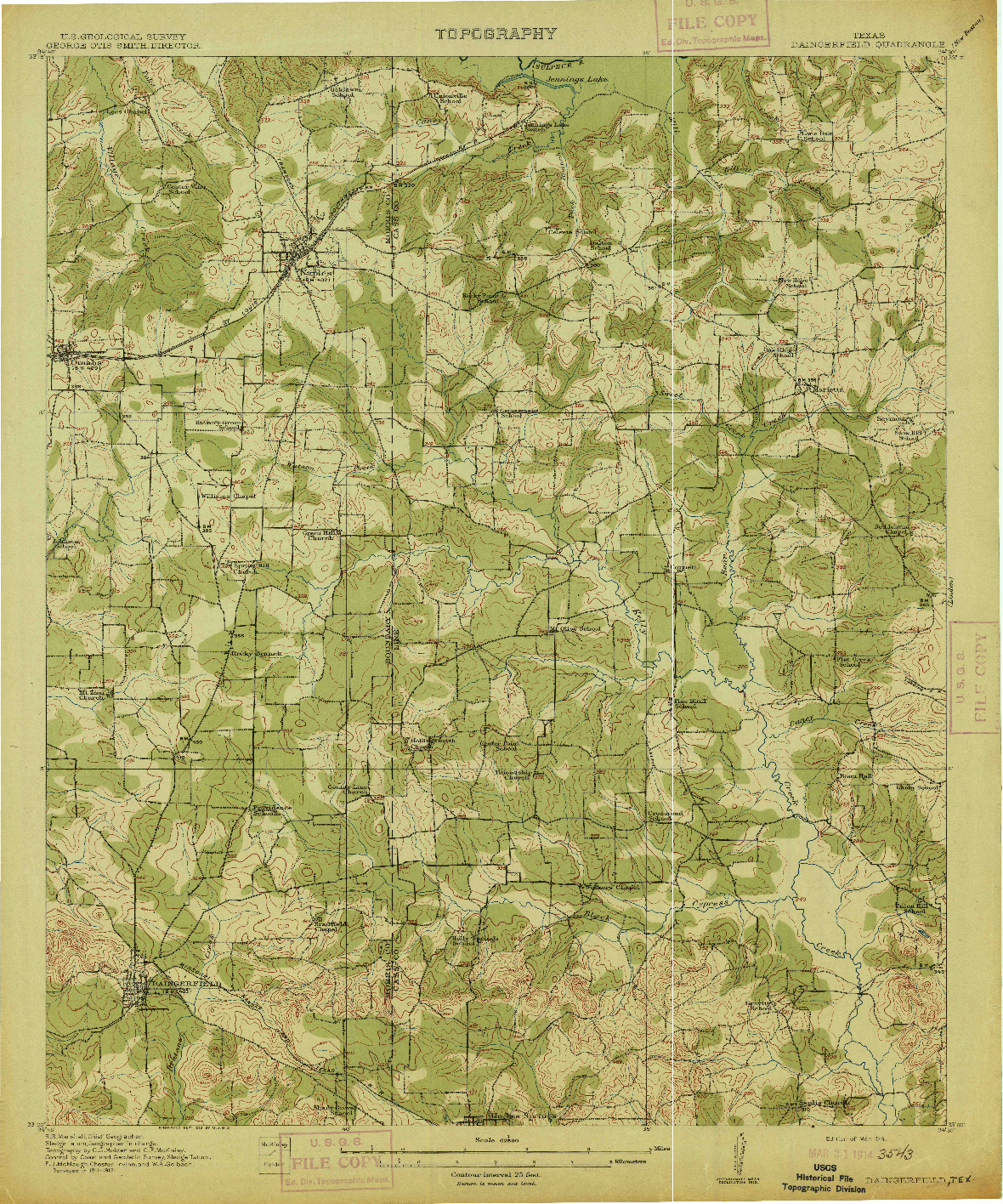 USGS 1:62500-SCALE QUADRANGLE FOR DAINGERFIELD, TX 1914
