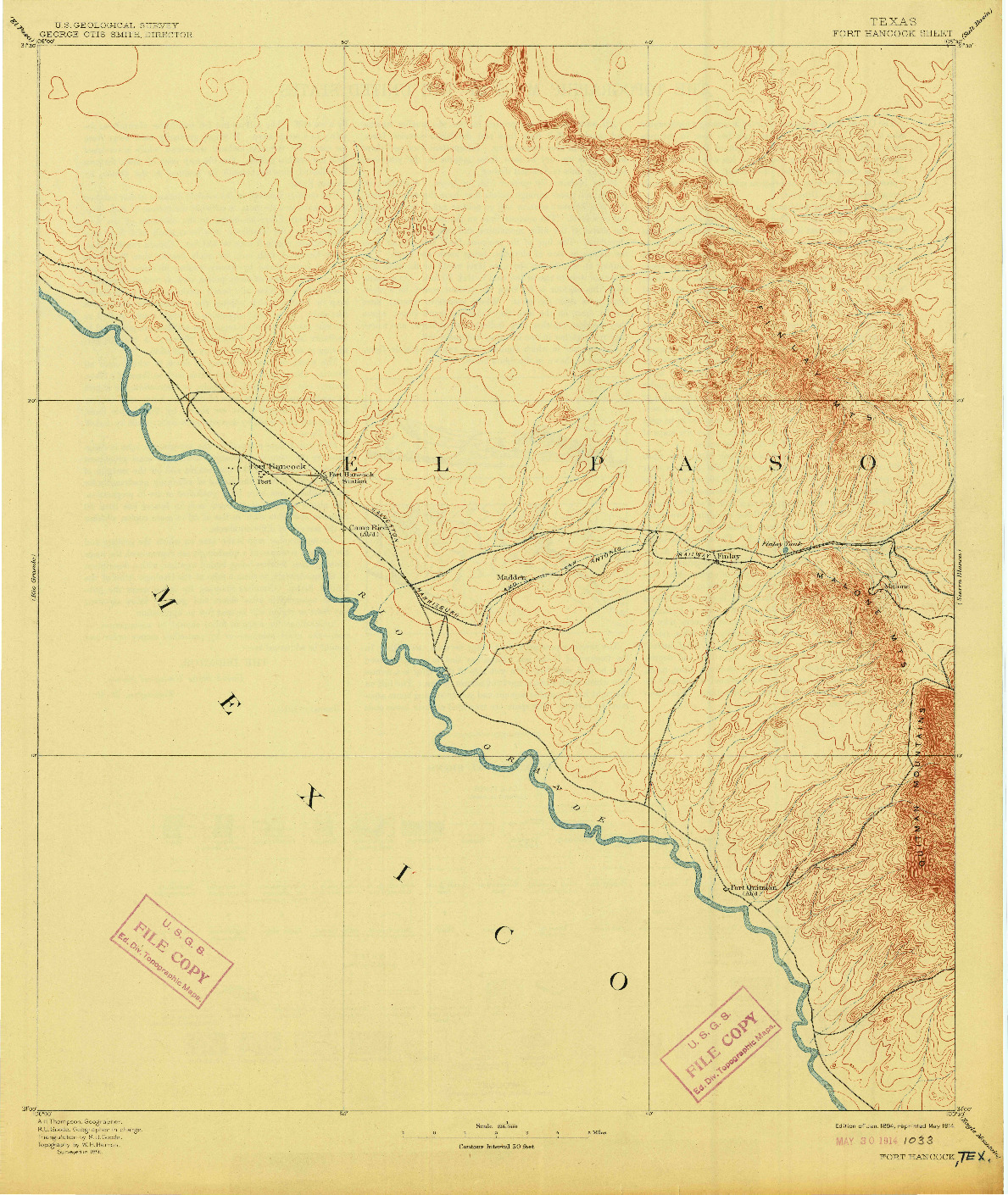 USGS 1:125000-SCALE QUADRANGLE FOR FORT HANCOCK, TX 1894