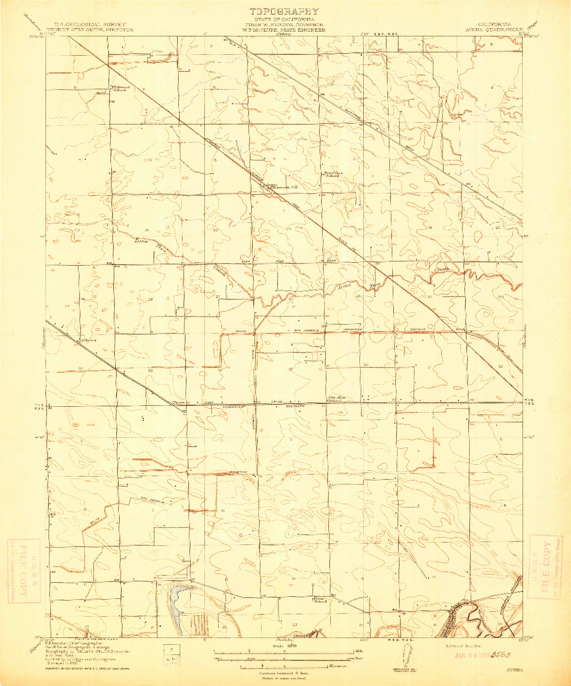 USGS 1:31680-SCALE QUADRANGLE FOR AVENA, CA 1914