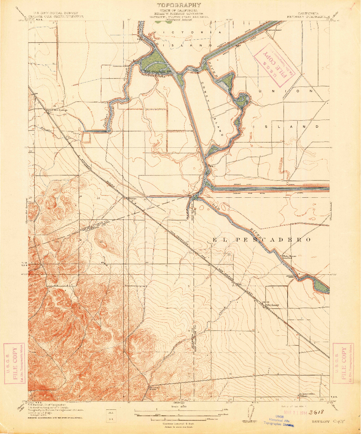 USGS 1:31680-SCALE QUADRANGLE FOR BETHANY, CA 1914