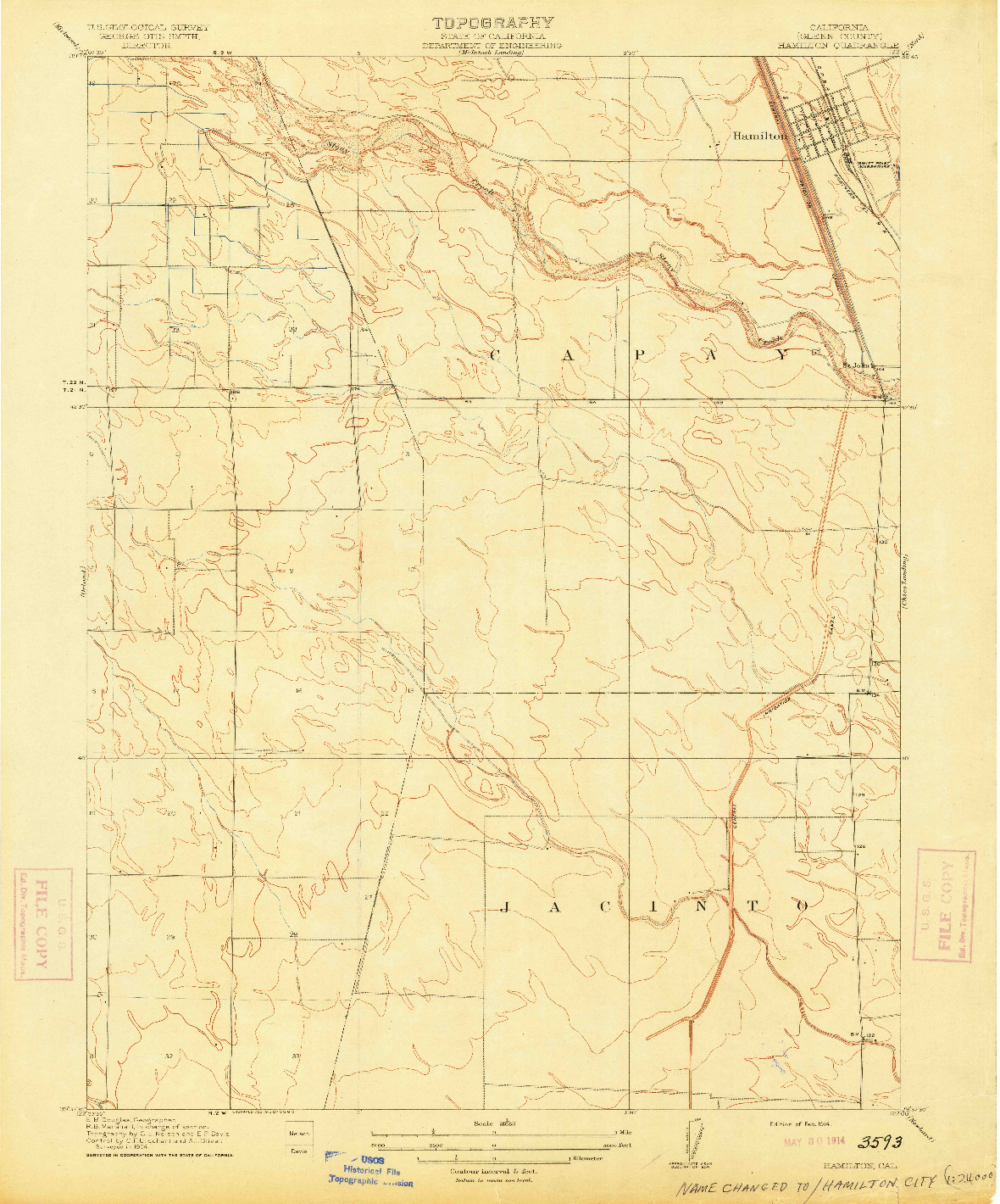 USGS 1:31680-SCALE QUADRANGLE FOR HAMILTON, CA 1914