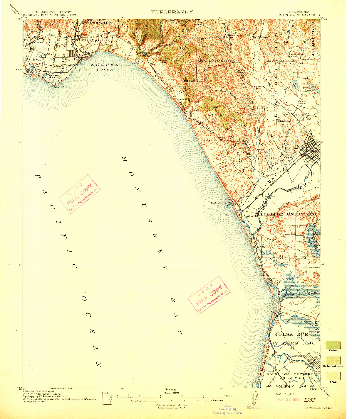 USGS 1:62500-SCALE QUADRANGLE FOR CAPITOLA, CA 1914