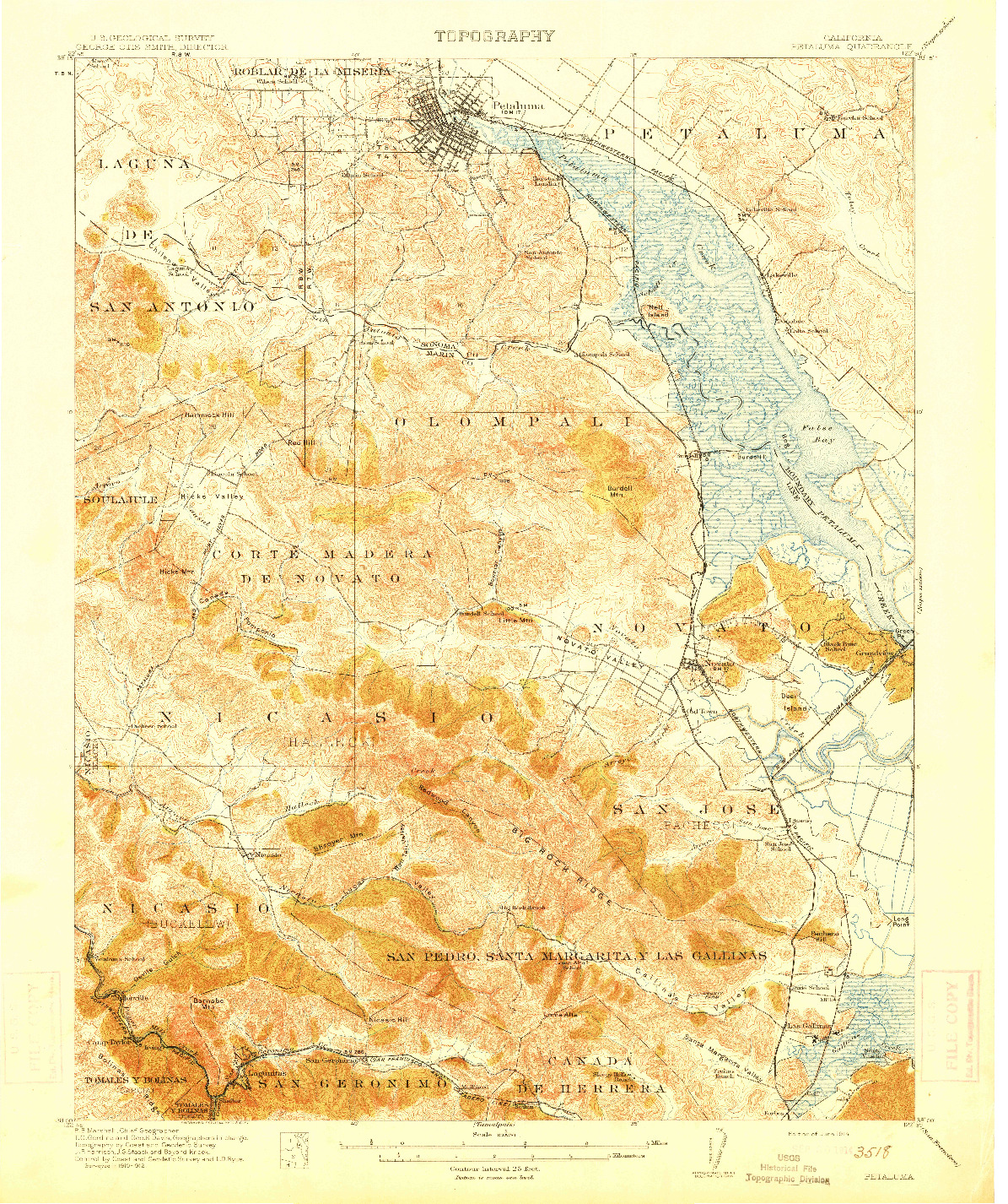 USGS 1:62500-SCALE QUADRANGLE FOR PETALUMA, CA 1914