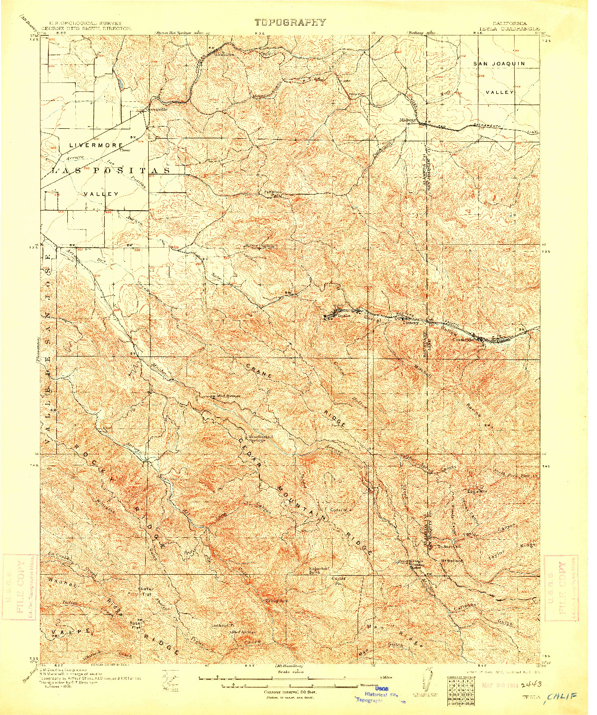 USGS 1:62500-SCALE QUADRANGLE FOR TESLA, CA 1907