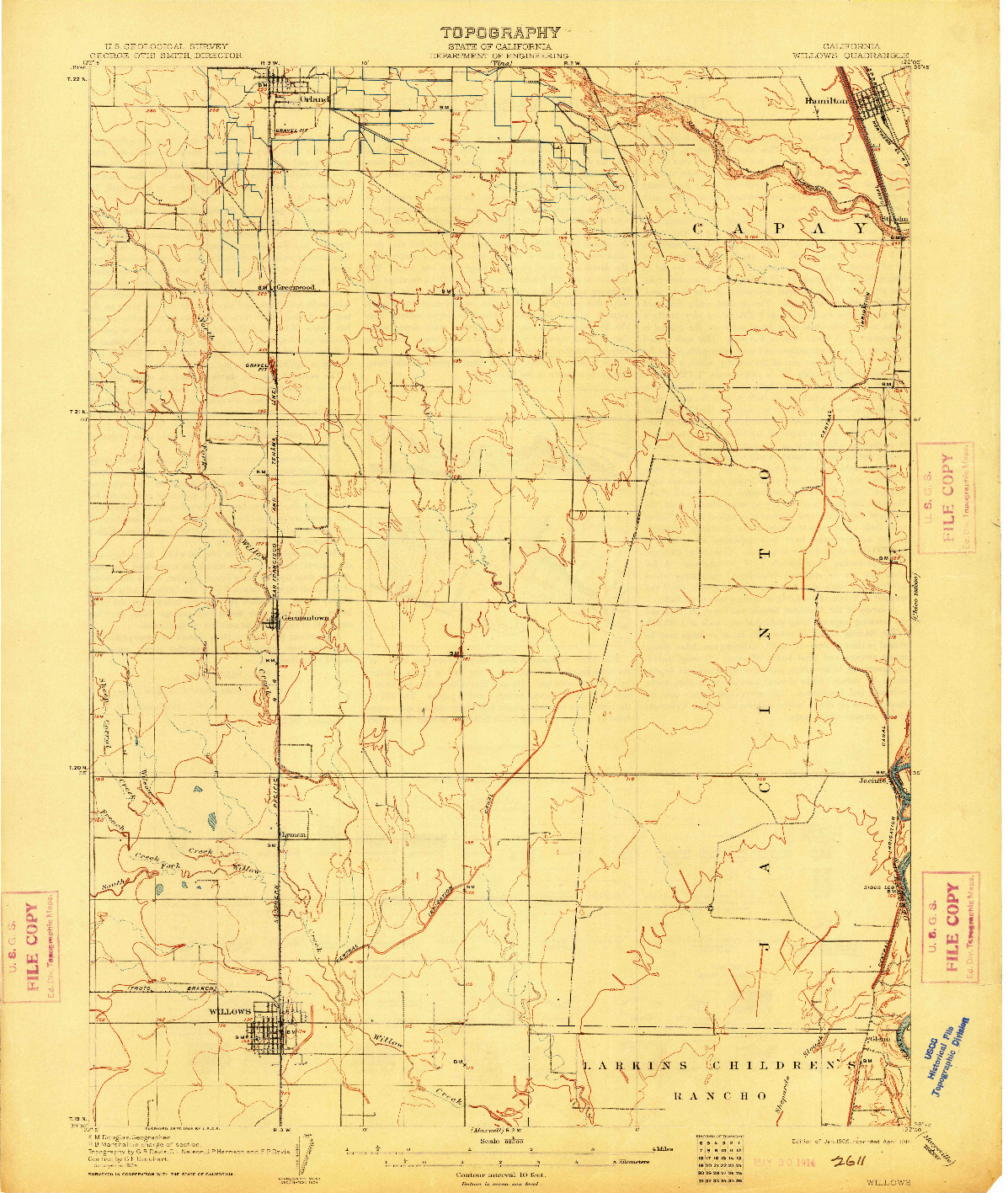 USGS 1:62500-SCALE QUADRANGLE FOR WILLOWS, CA 1906