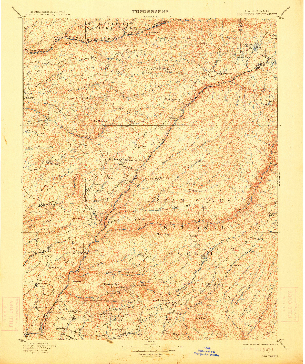 USGS 1:125000-SCALE QUADRANGLE FOR BIG TREES, CA 1901