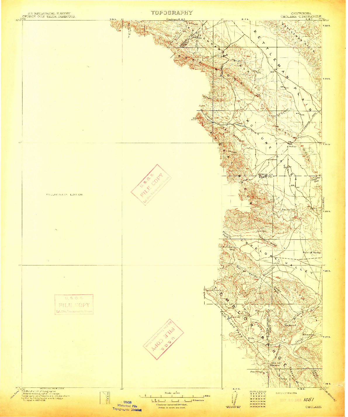 USGS 1:125000-SCALE QUADRANGLE FOR CHOLAME, CA 1914