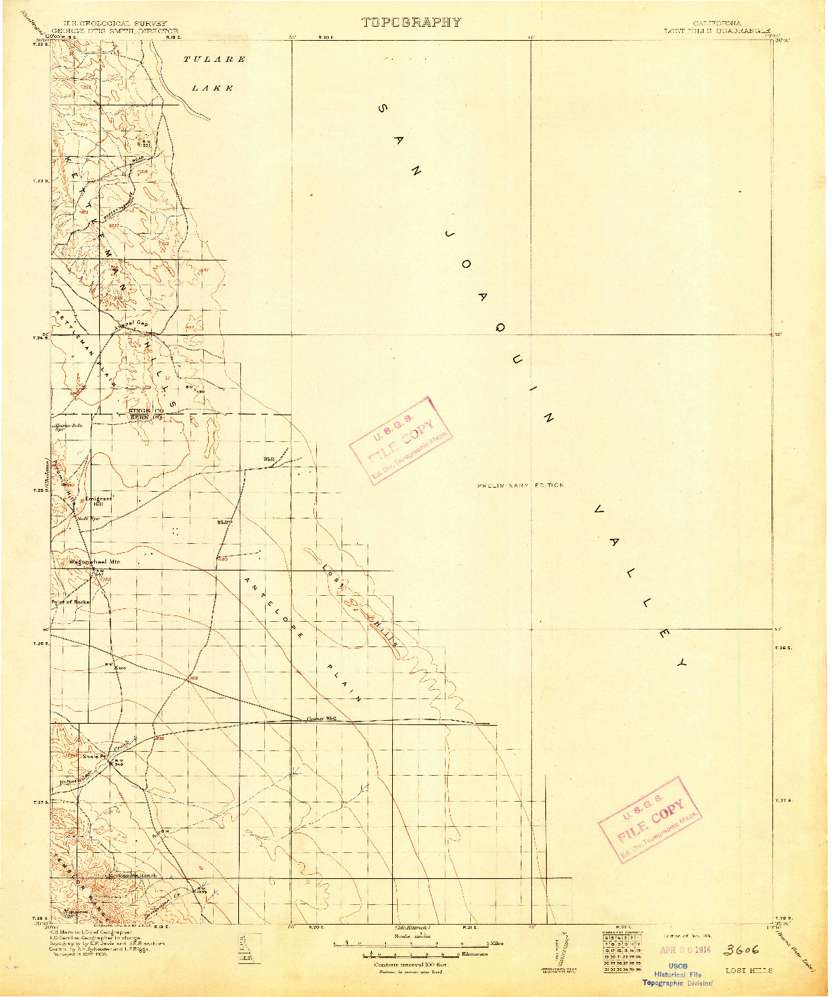 USGS 1:125000-SCALE QUADRANGLE FOR LOST HILLS, CA 1914