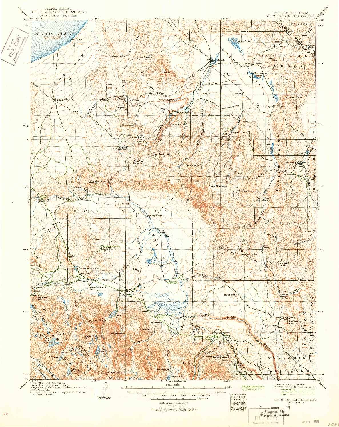 USGS 1:125000-SCALE QUADRANGLE FOR MT. MORRISON, CA 1914