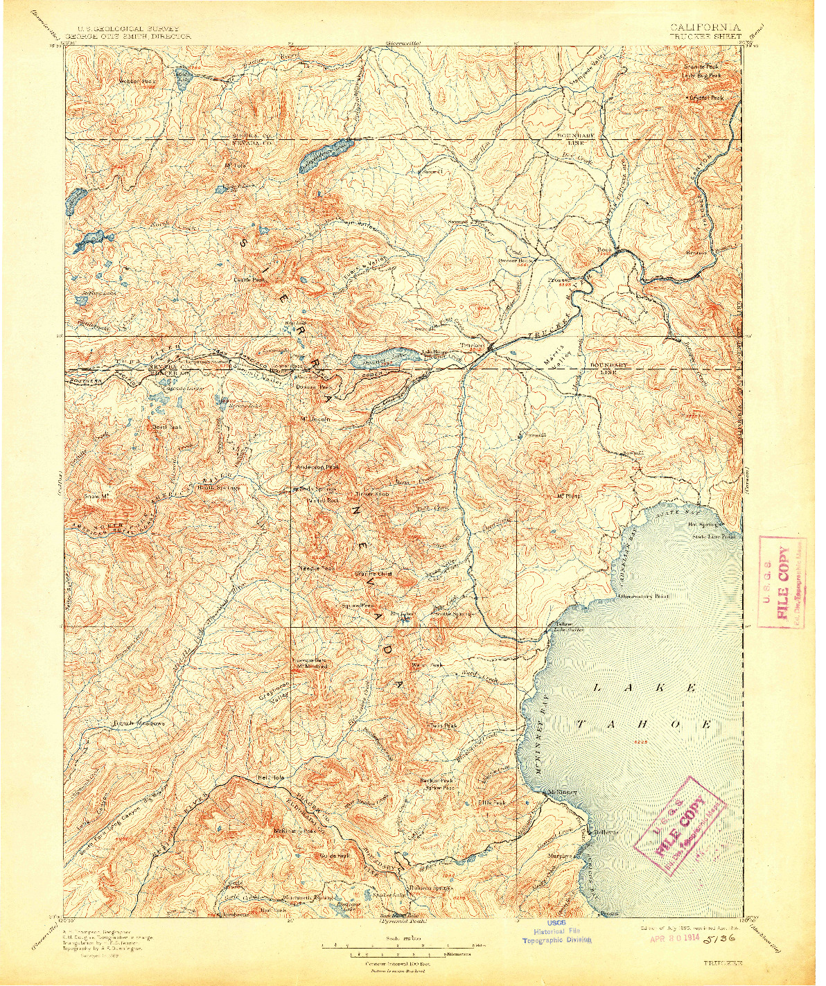 USGS 1:125000-SCALE QUADRANGLE FOR TRUCKEE, CA 1895