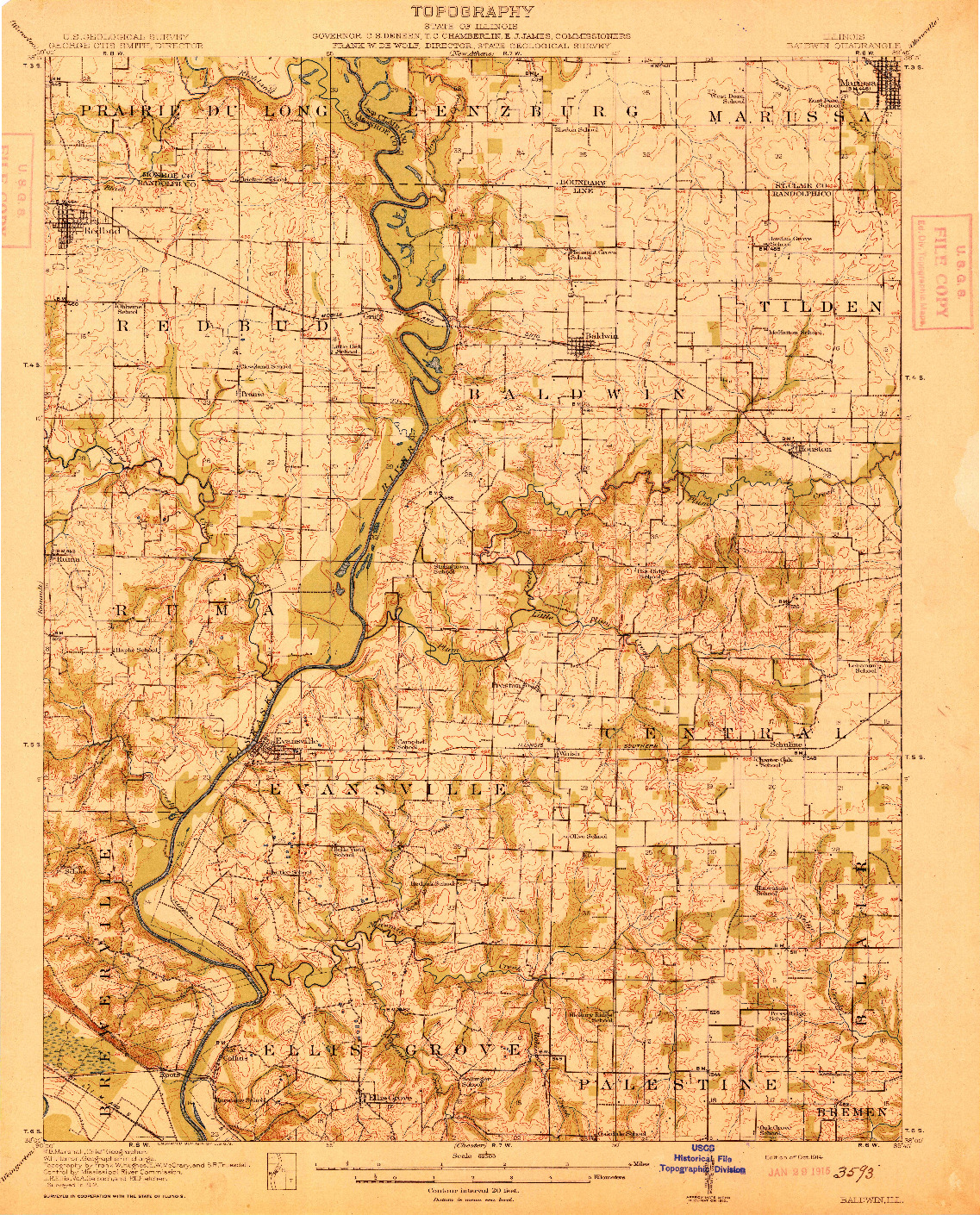 USGS 1:62500-SCALE QUADRANGLE FOR BALDWIN, IL 1914