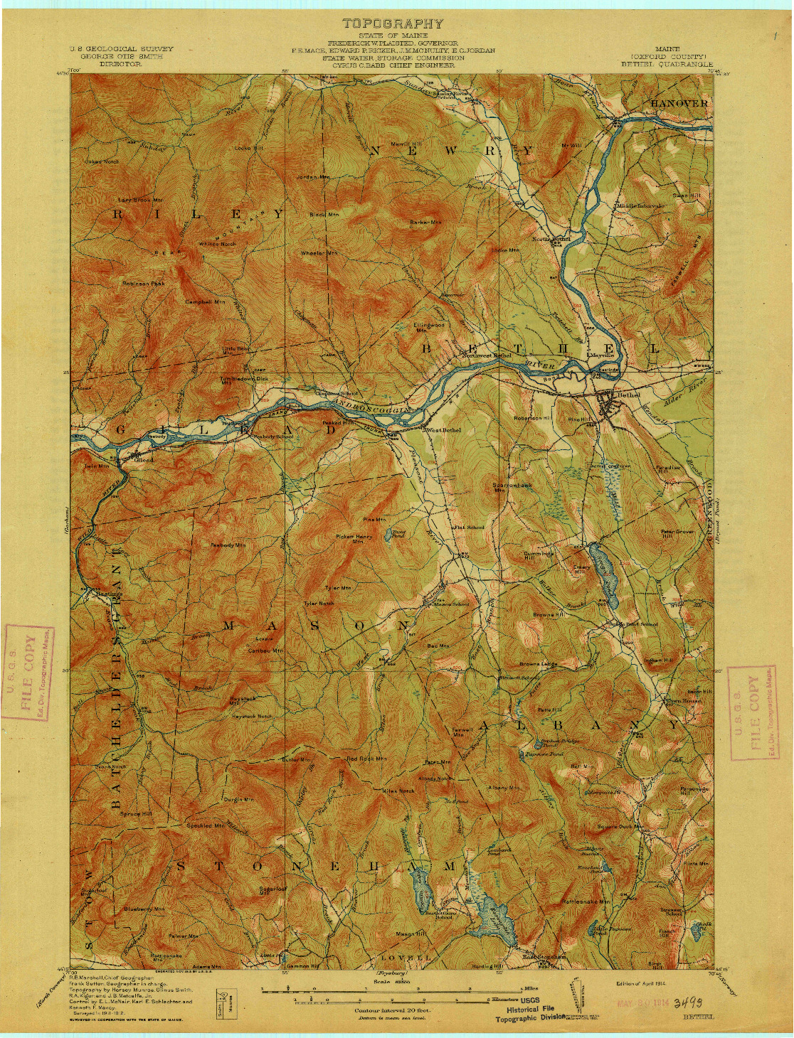 USGS 1:62500-SCALE QUADRANGLE FOR BETHEL, ME 1914
