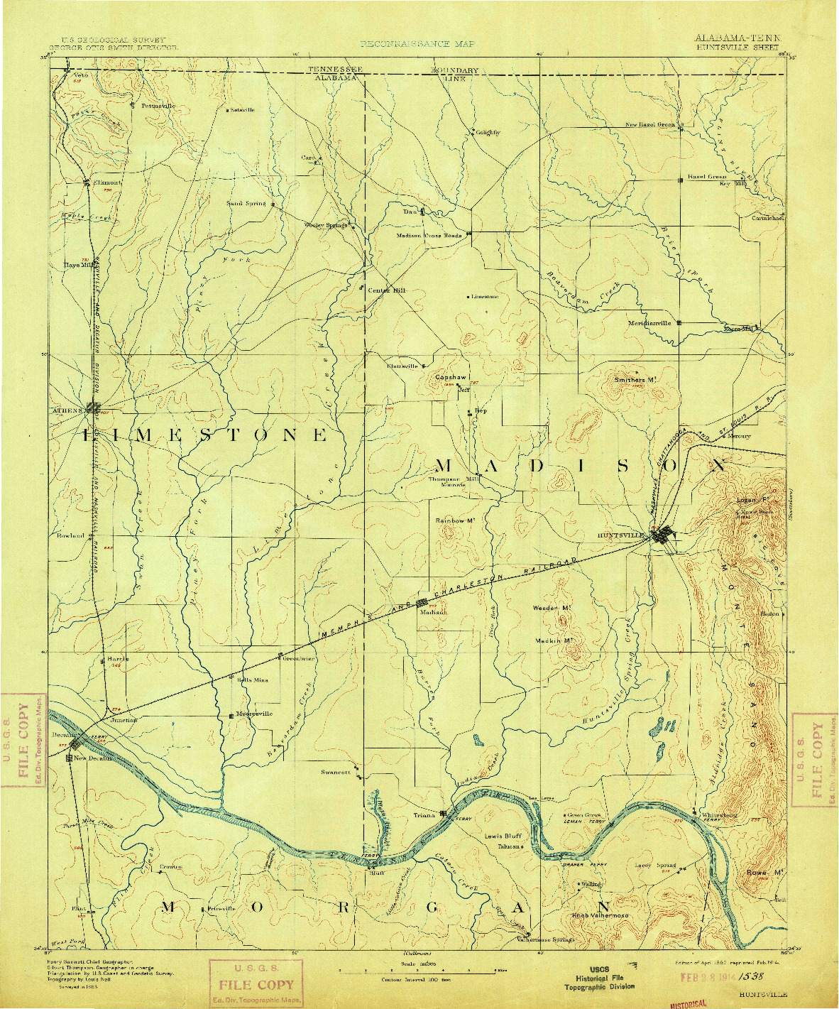 USGS 1:125000-SCALE QUADRANGLE FOR HUNTSVILLE, AL 1892