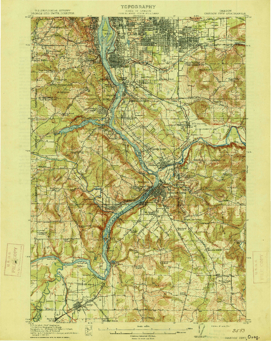 USGS 1:62500-SCALE QUADRANGLE FOR OREGON CITY, OR 1914
