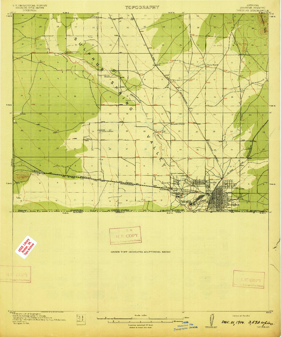 USGS 1:62500-SCALE QUADRANGLE FOR DOUGLAS, AZ 1914