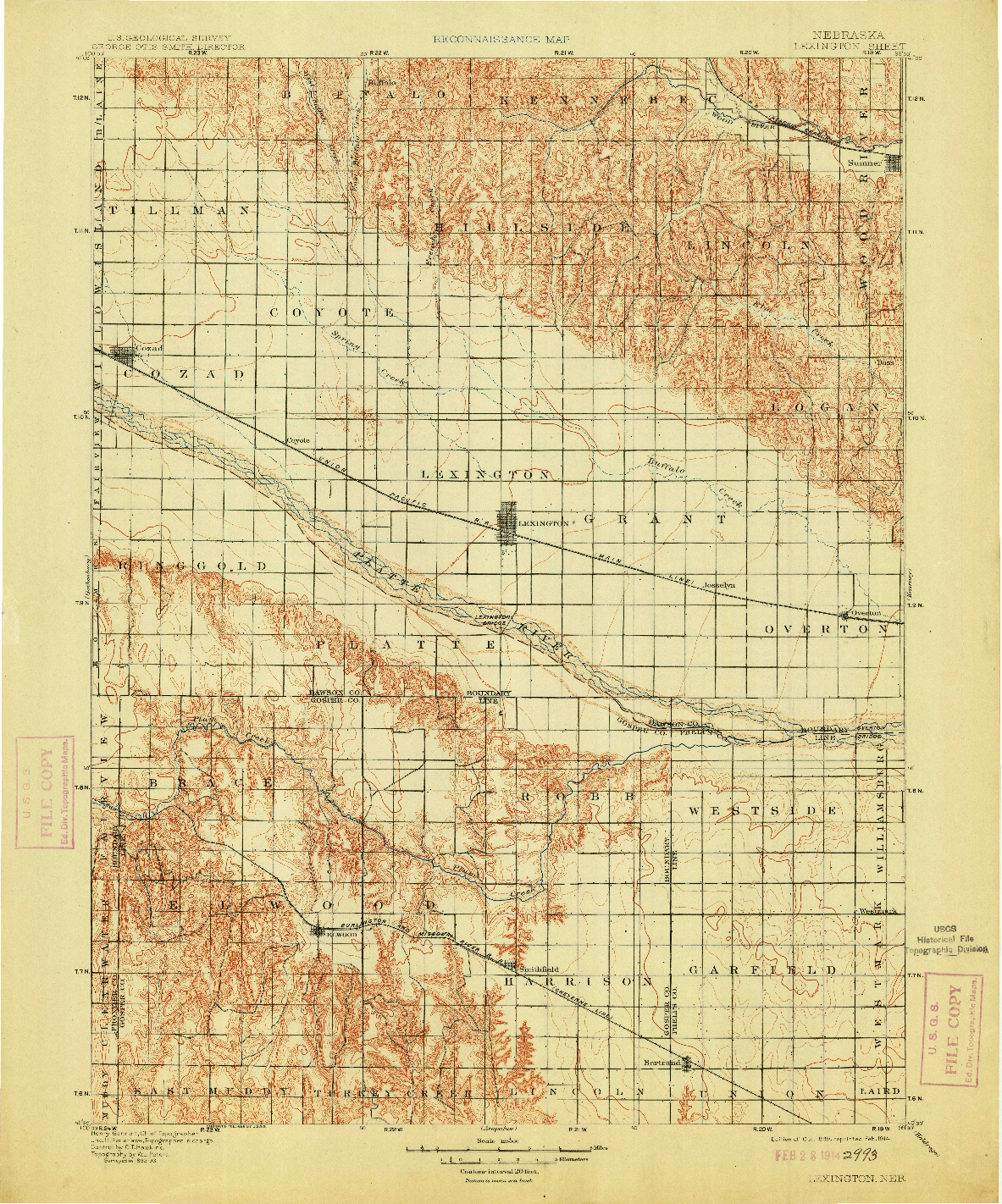 USGS 1:125000-SCALE QUADRANGLE FOR LEXINGTON, NE 1899