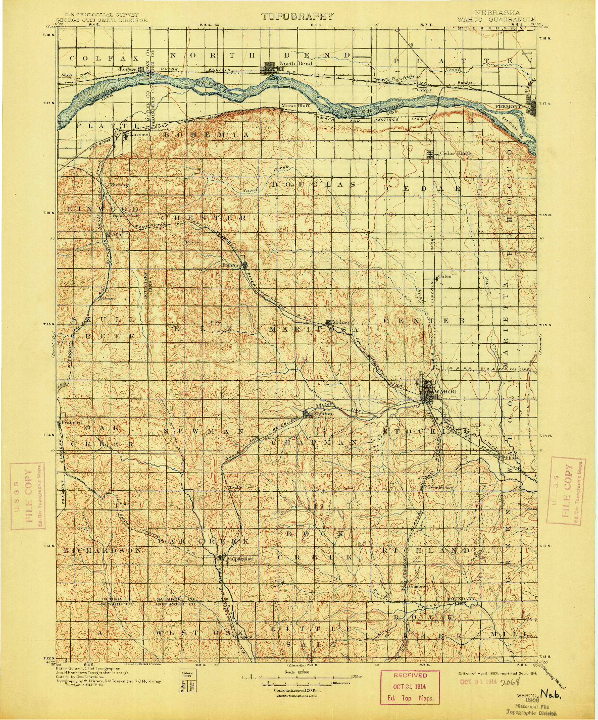 USGS 1:125000-SCALE QUADRANGLE FOR WAHOO, NE 1899