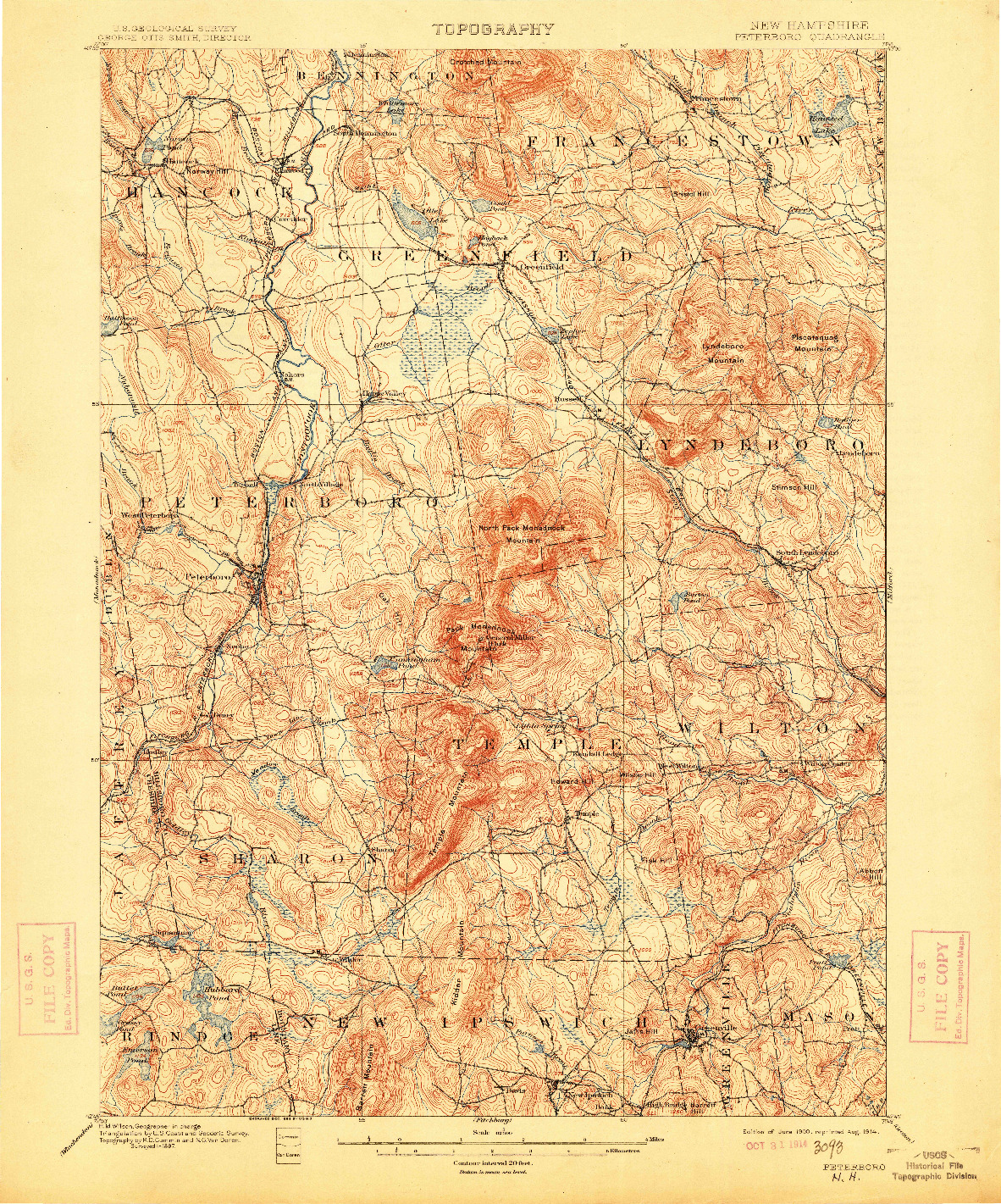 USGS 1:62500-SCALE QUADRANGLE FOR PETERBORO, NH 1900