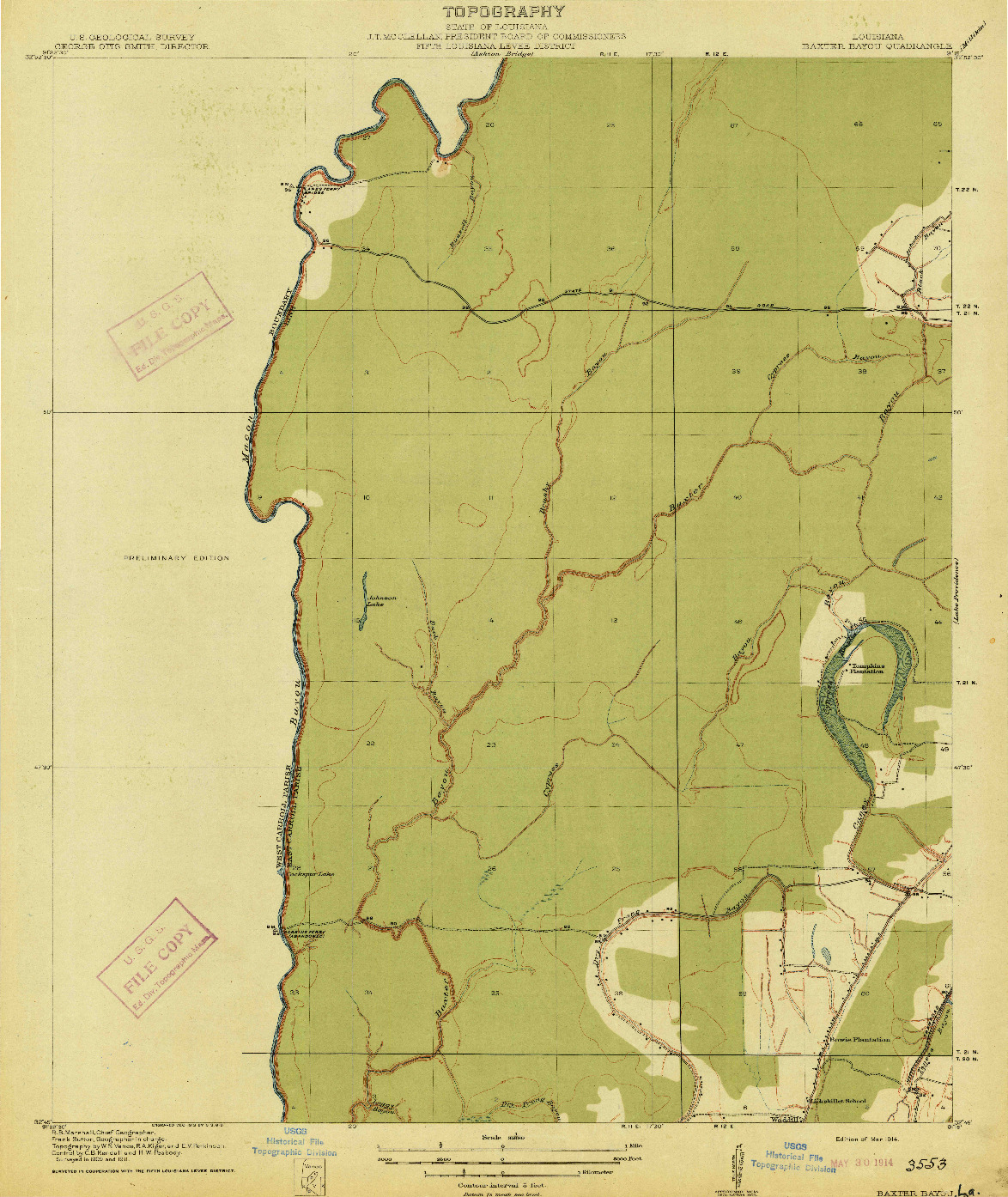 USGS 1:31680-SCALE QUADRANGLE FOR BAXTER BAYOU, LA 1914