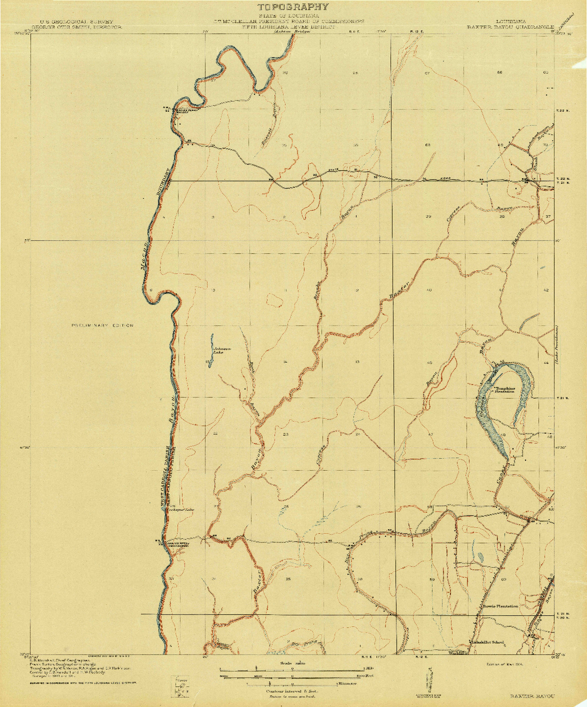 USGS 1:31680-SCALE QUADRANGLE FOR BAXTER BAYOU, LA 1914