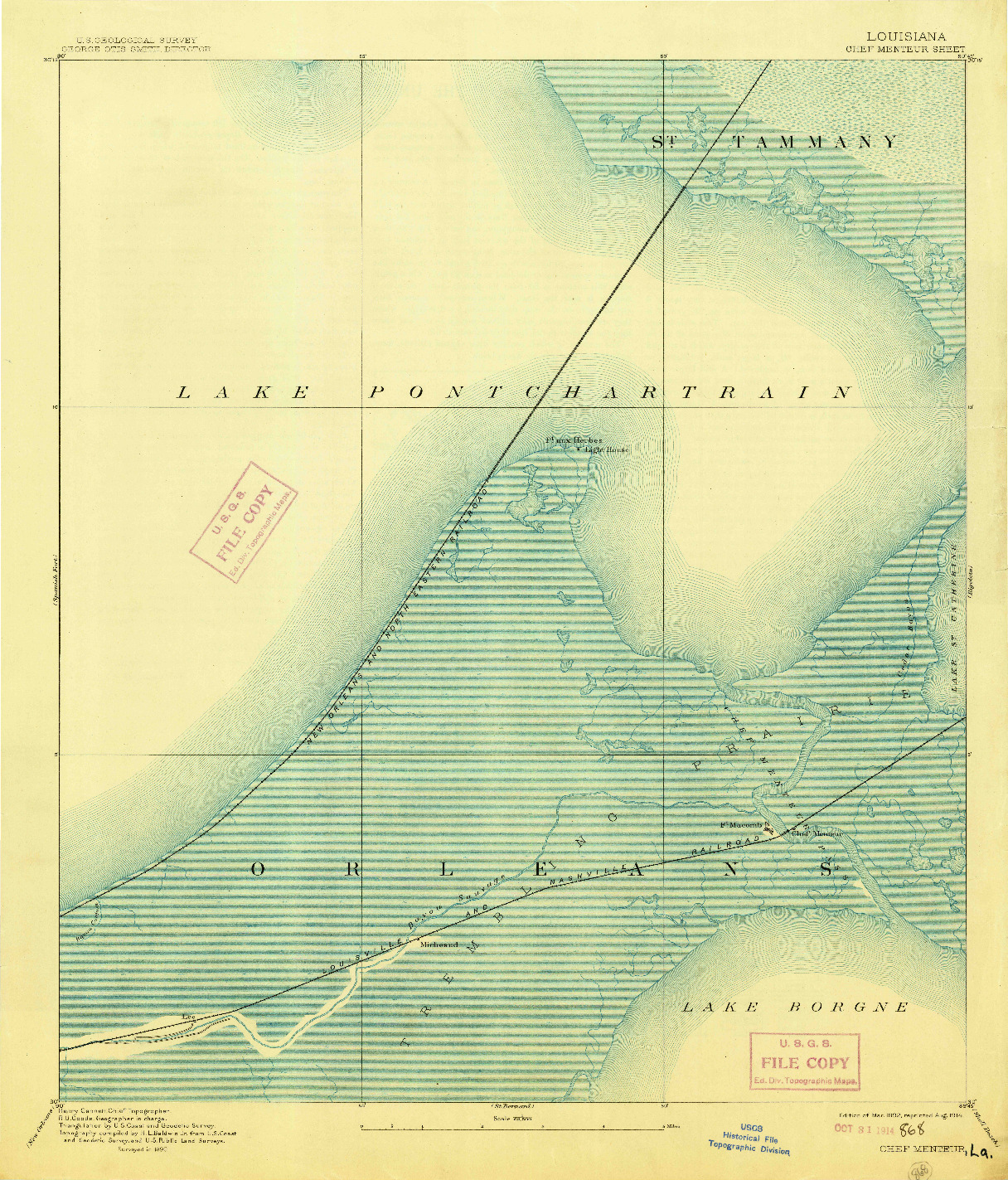 USGS 1:62500-SCALE QUADRANGLE FOR CHEF MENTEUR, LA 1892