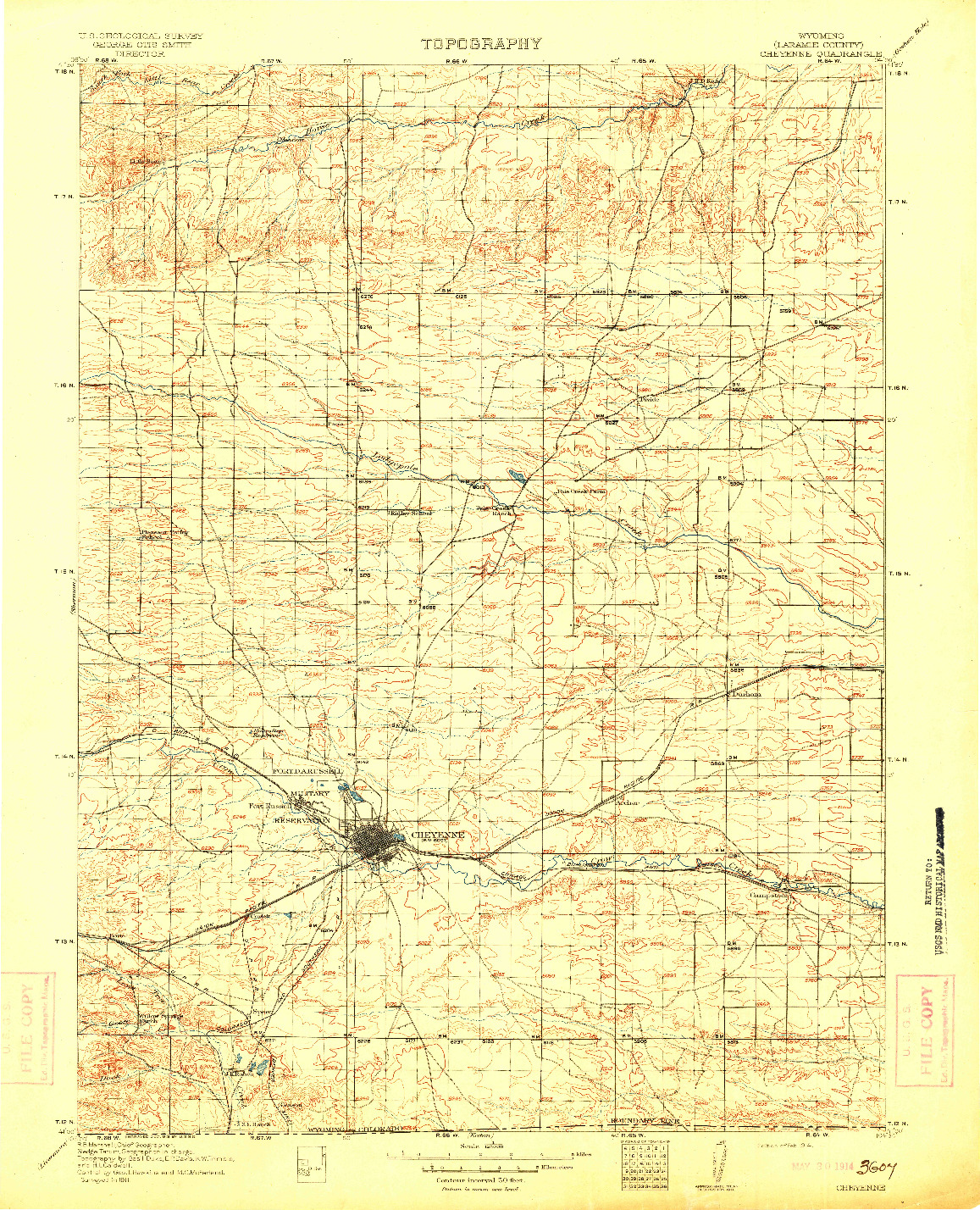 USGS 1:125000-SCALE QUADRANGLE FOR CHEYENNE, WY 1914