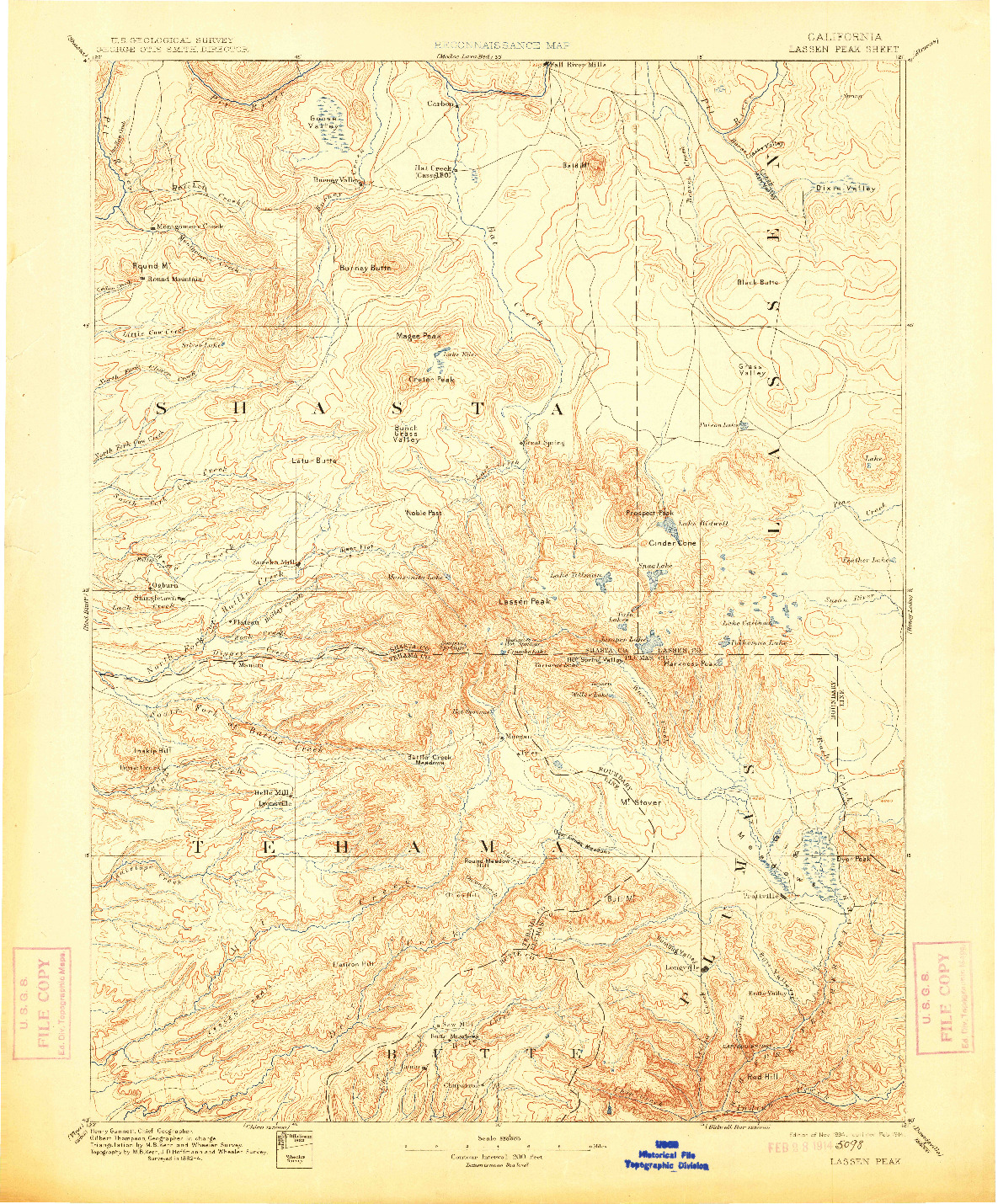 USGS 1:250000-SCALE QUADRANGLE FOR LASSEN PEAK, CA 1894