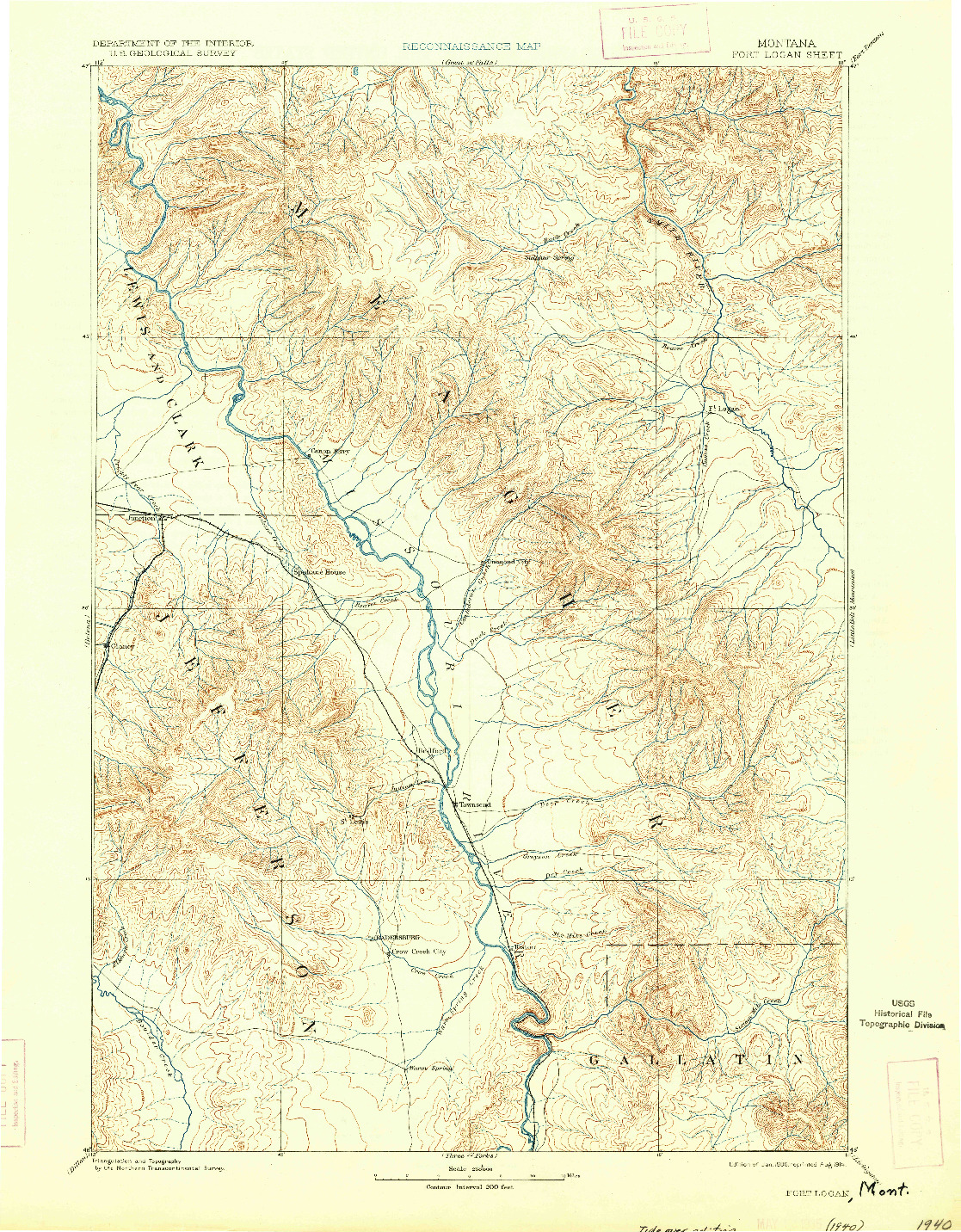 USGS 1:250000-SCALE QUADRANGLE FOR FORT LOGAN, MT 1886