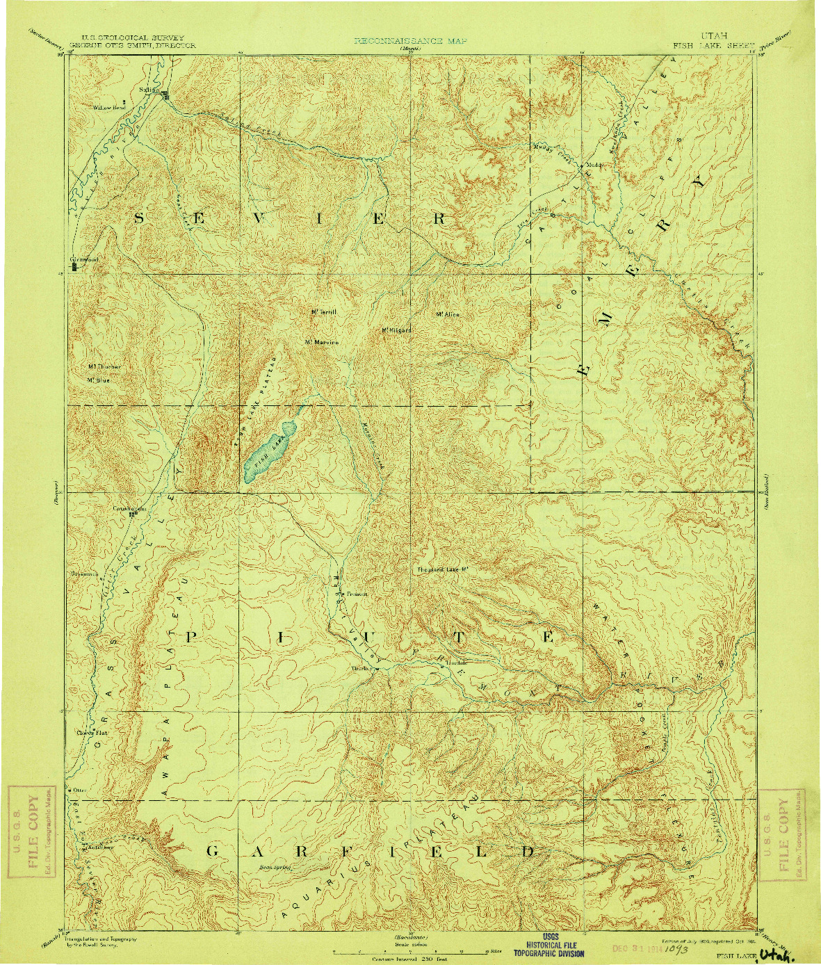 USGS 1:250000-SCALE QUADRANGLE FOR FISH LAKE, UT 1896