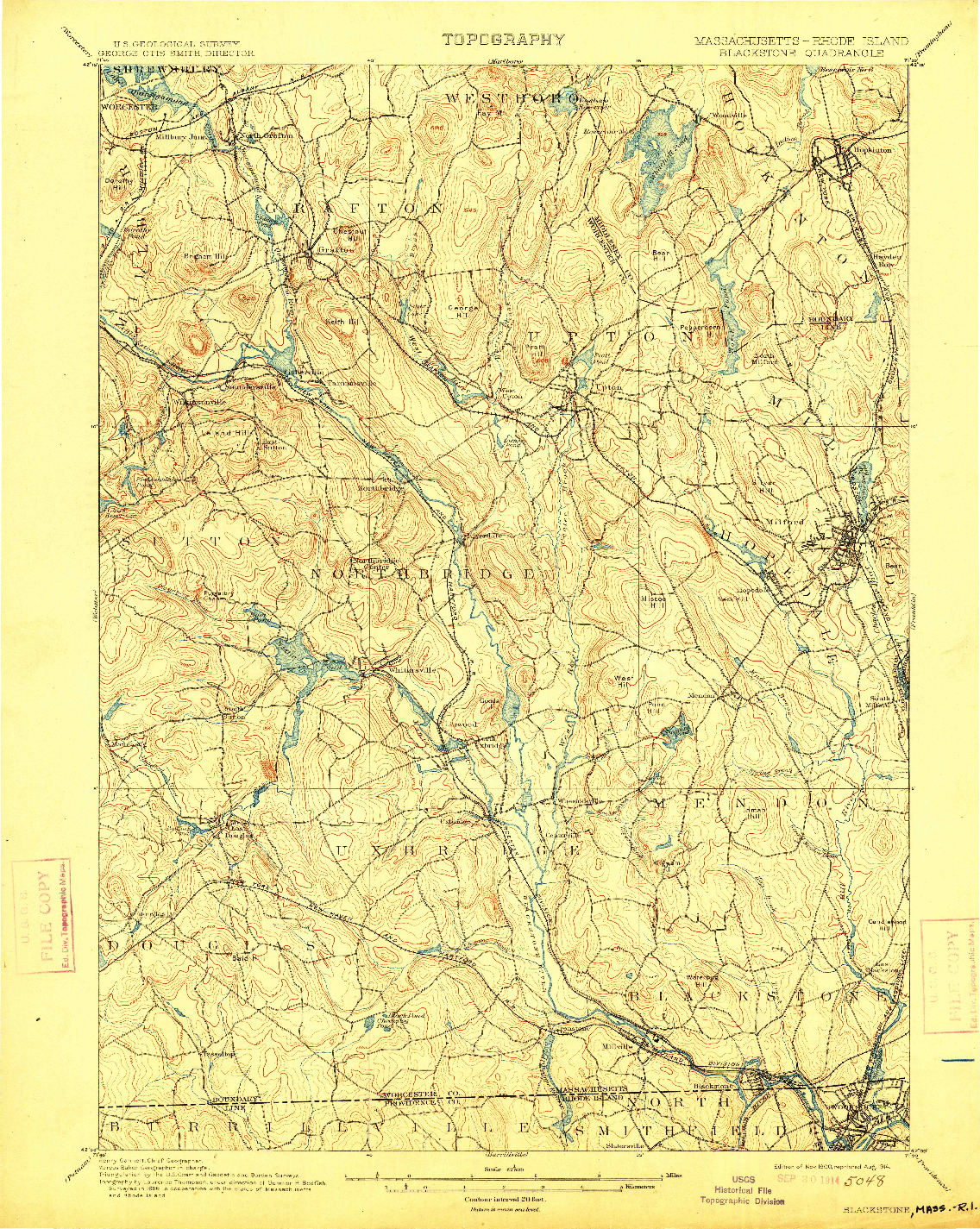 USGS 1:62500-SCALE QUADRANGLE FOR BLACKSTONE, MA 1900