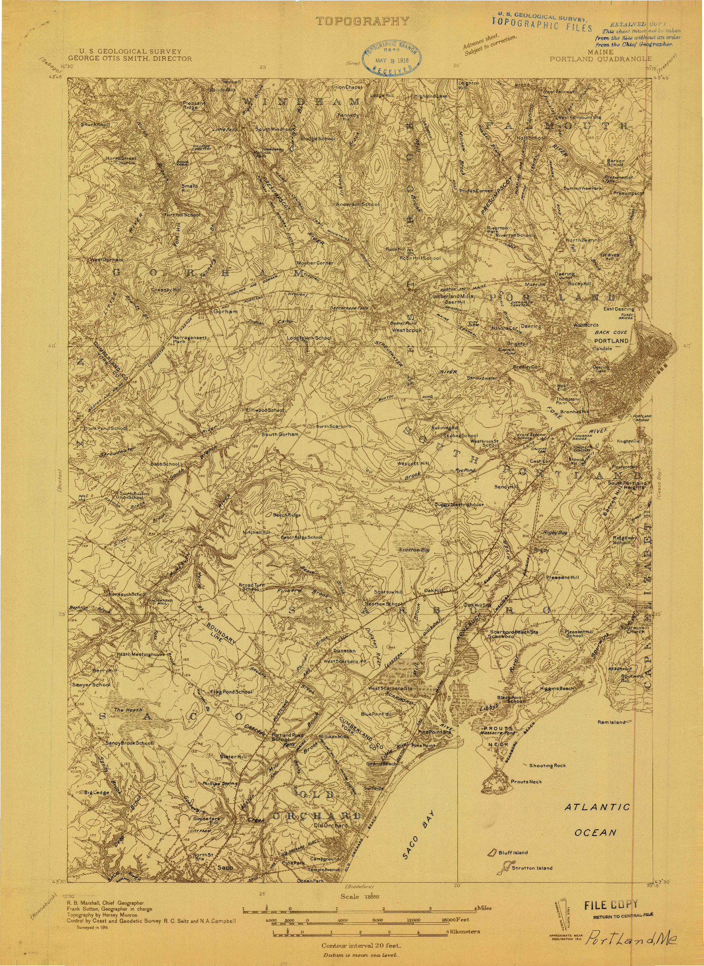 USGS 1:48000-SCALE QUADRANGLE FOR PORTLAND, ME 1914