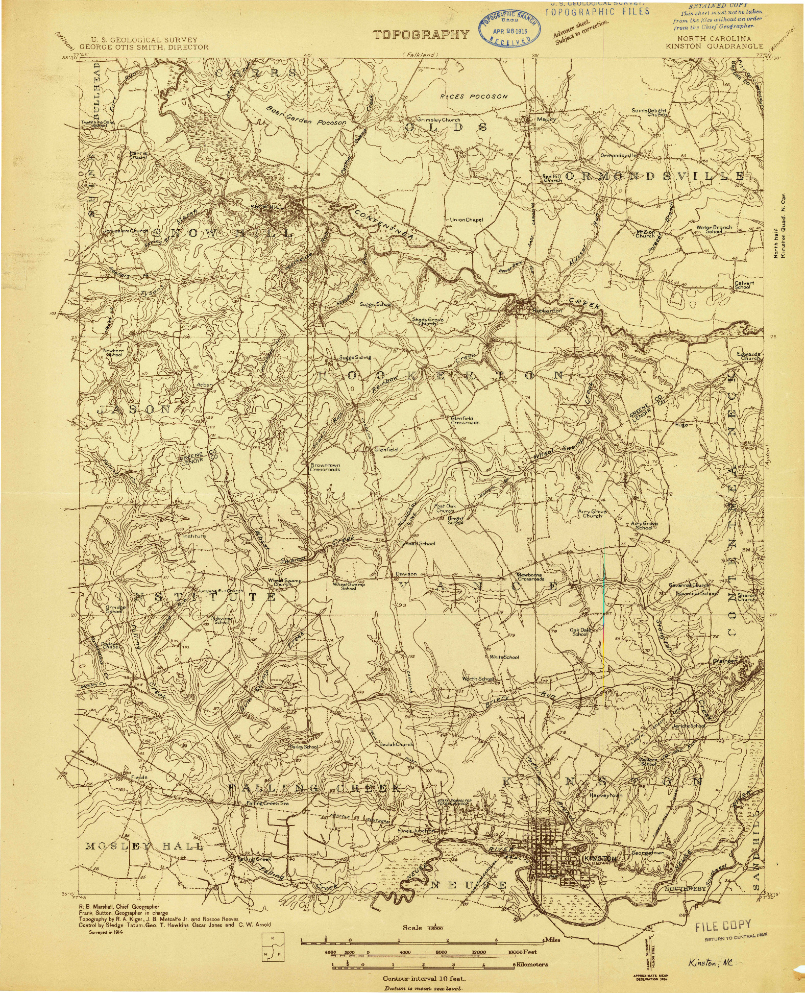 USGS 1:48000-SCALE QUADRANGLE FOR KINSTON, NC 1914