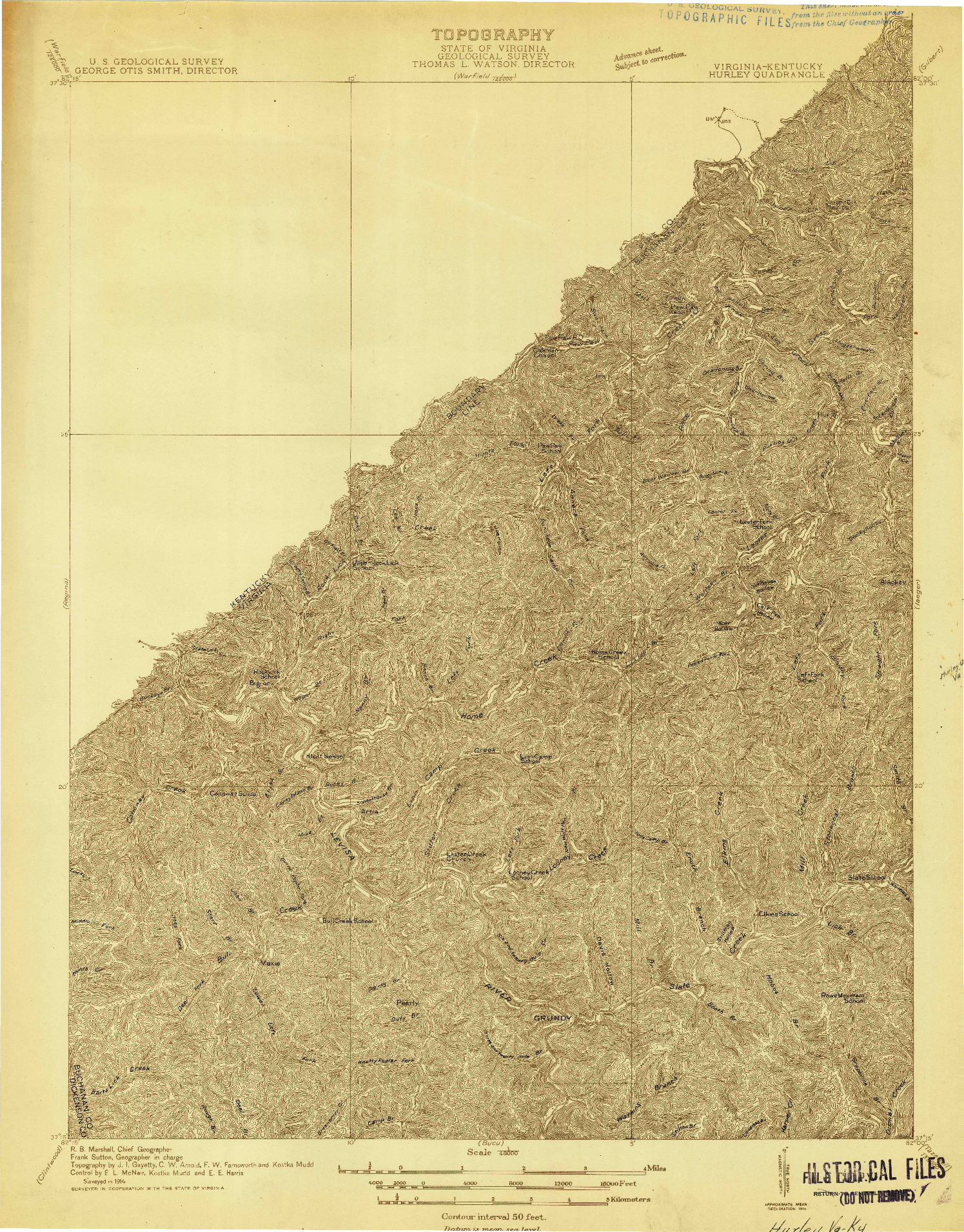 USGS 1:48000-SCALE QUADRANGLE FOR HURLEY, VA 1914