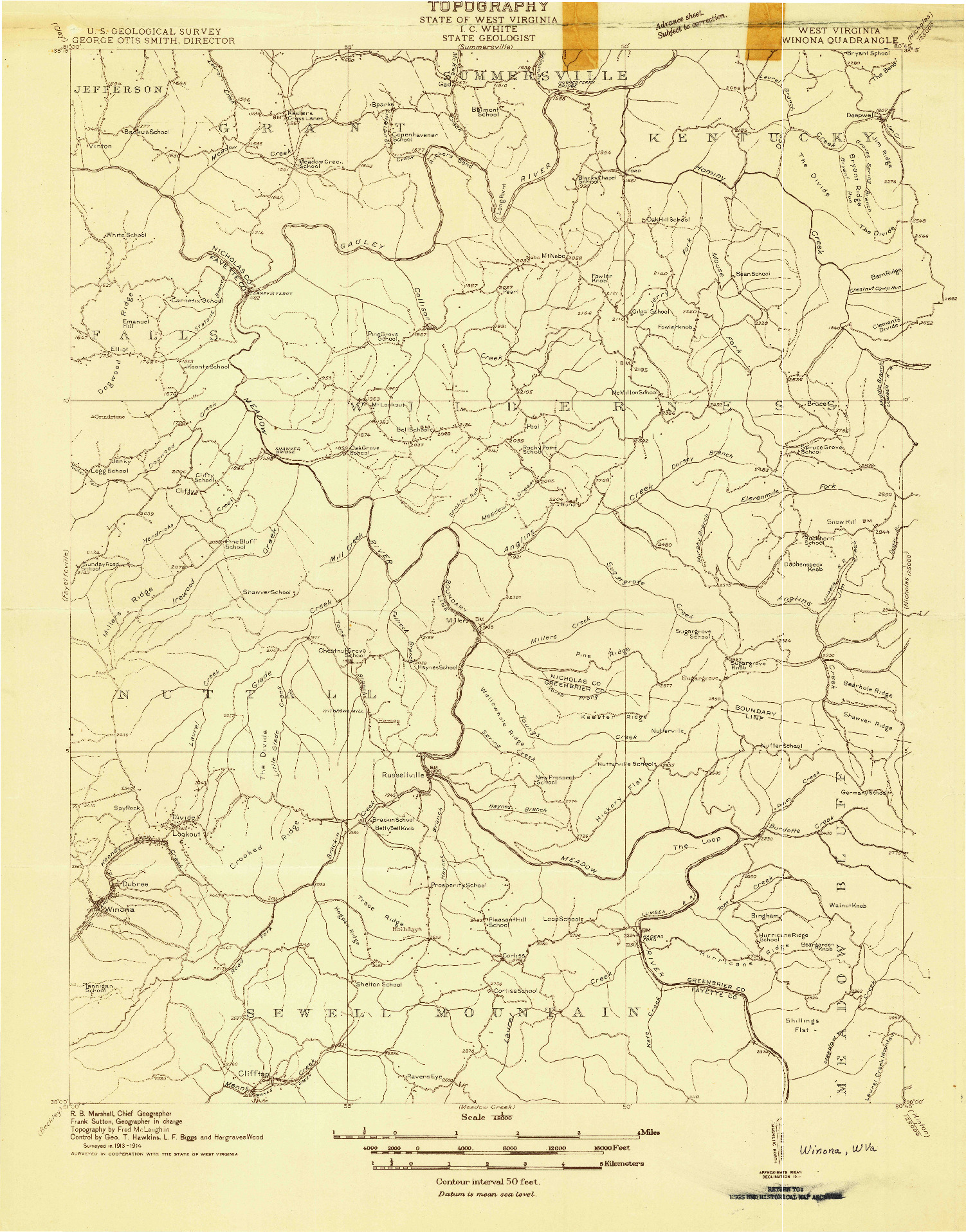 USGS 1:48000-SCALE QUADRANGLE FOR WINONA, WV 1914