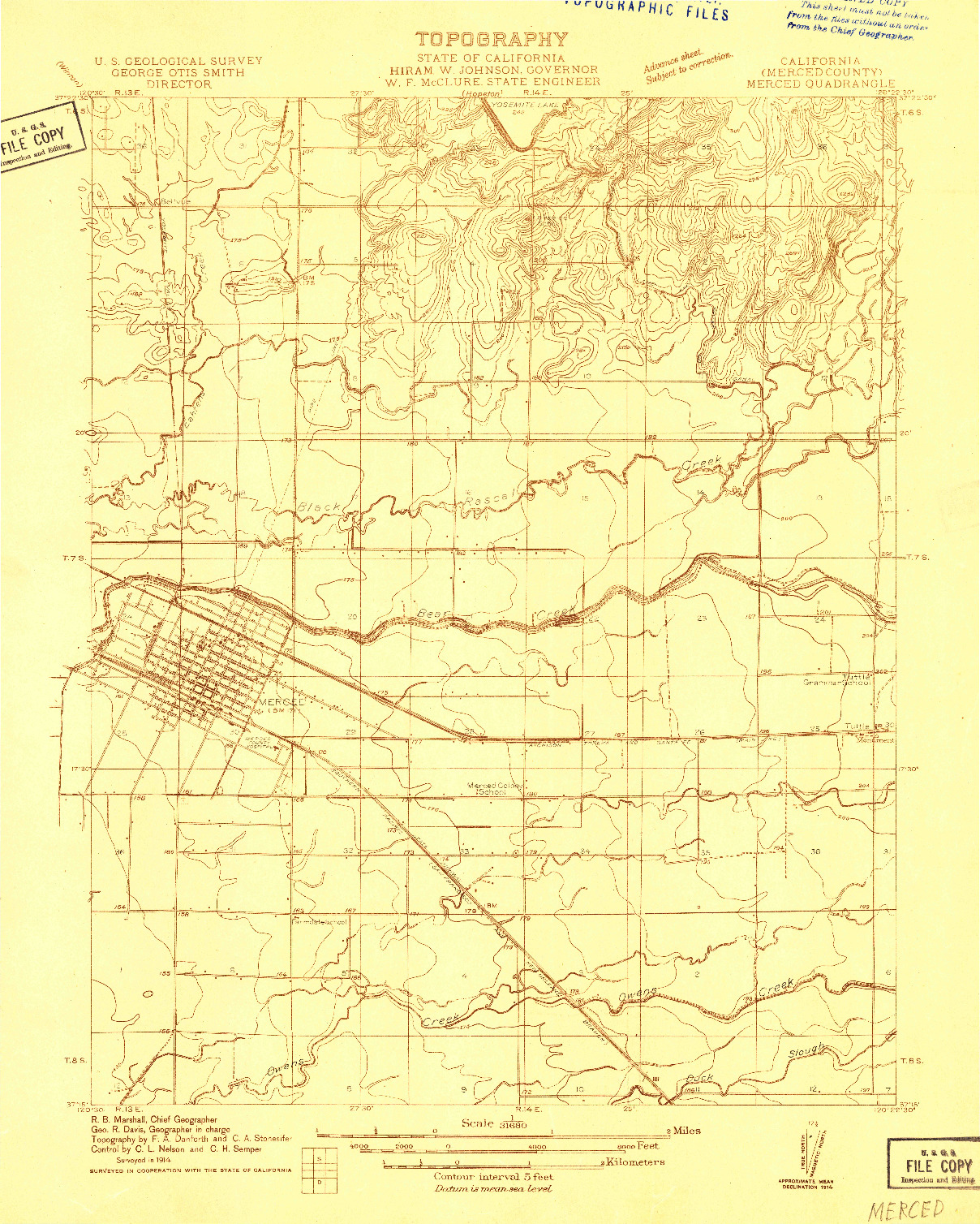 USGS 1:31680-SCALE QUADRANGLE FOR MERCED, CA 1914