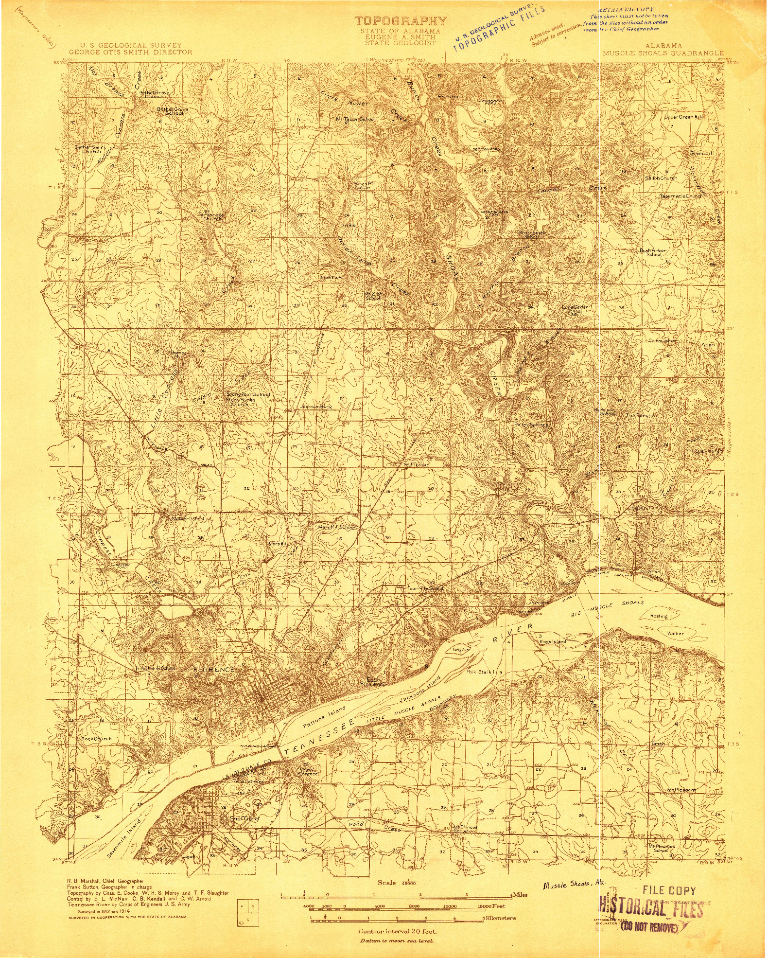 USGS 1:48000-SCALE QUADRANGLE FOR MUSCLE SHOALS, AL 1914