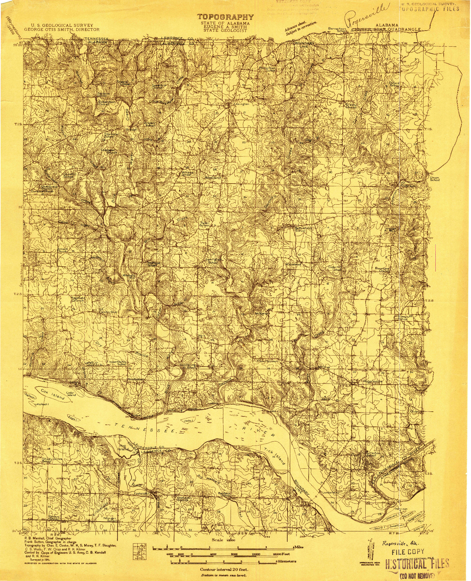 USGS 1:48000-SCALE QUADRANGLE FOR ROGERSVILLE, AL 1914