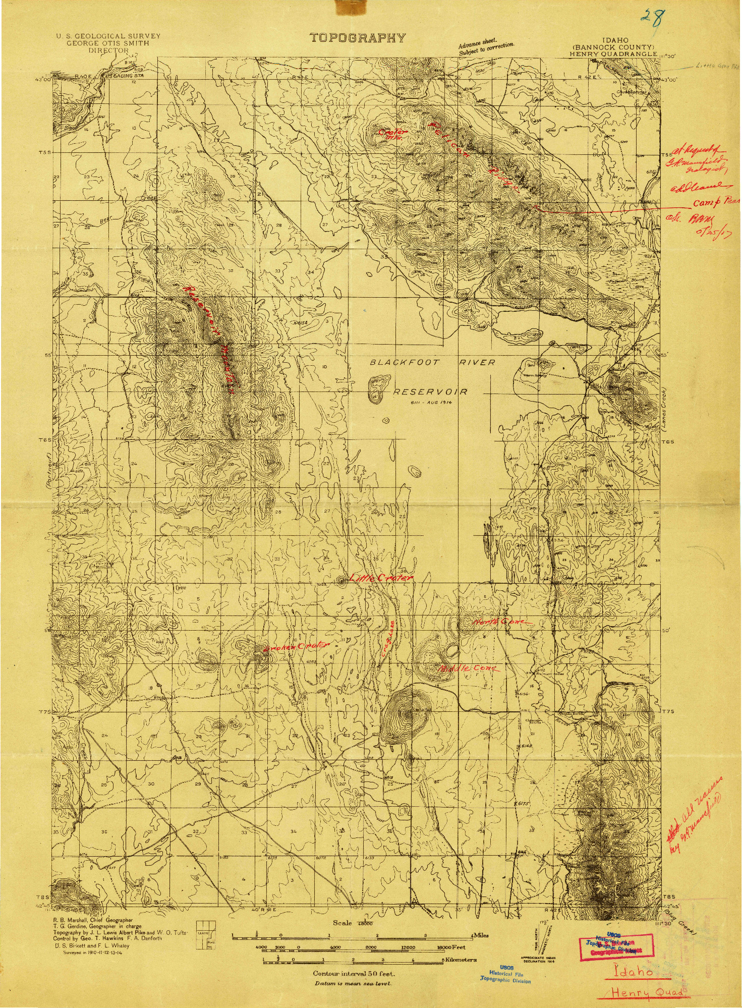 USGS 1:48000-SCALE QUADRANGLE FOR HENRY, ID 1914