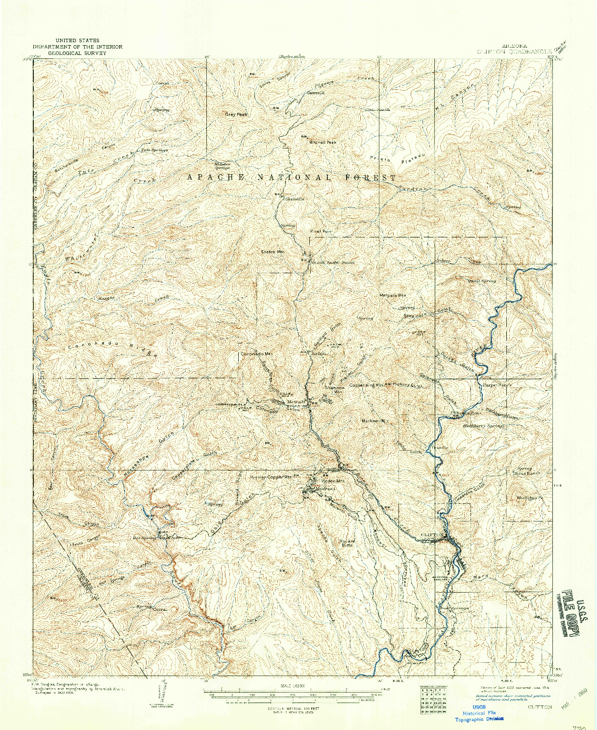 USGS 1:62500-SCALE QUADRANGLE FOR CLIFTON, AZ 1902