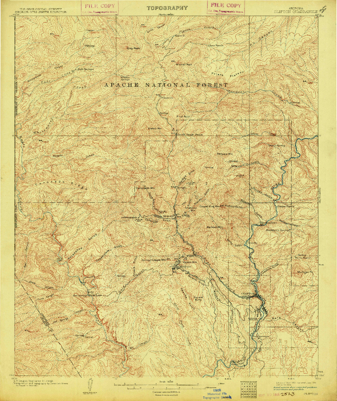 USGS 1:62500-SCALE QUADRANGLE FOR CLIFTON, AZ 1902