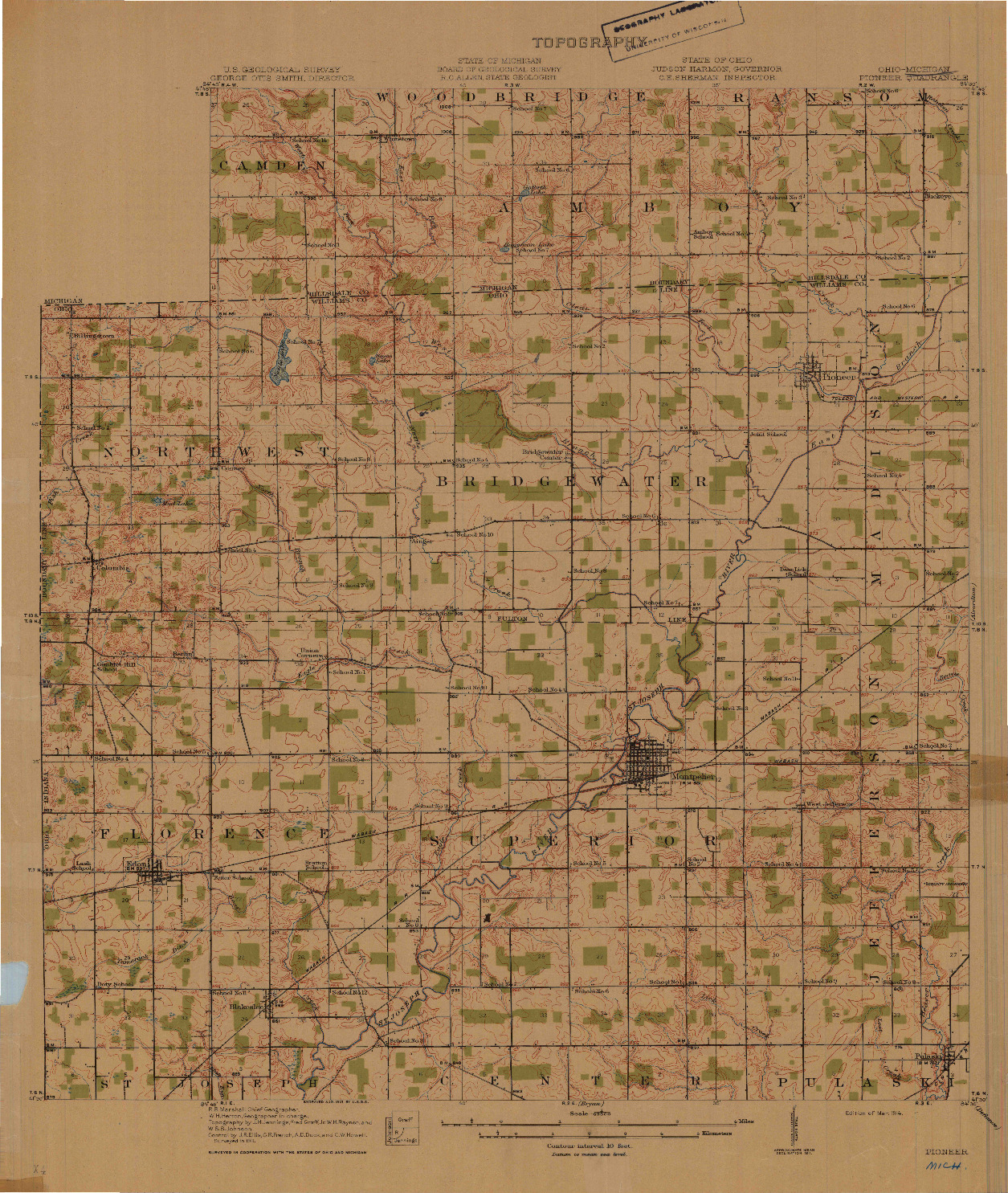USGS 1:62500-SCALE QUADRANGLE FOR PIONEER, OH 1914