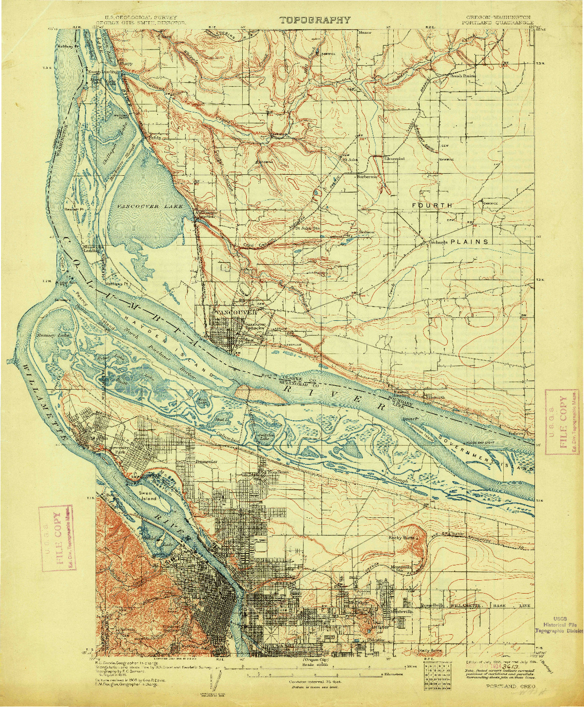 USGS 1:62500-SCALE QUADRANGLE FOR PORTLAND, OR 1905