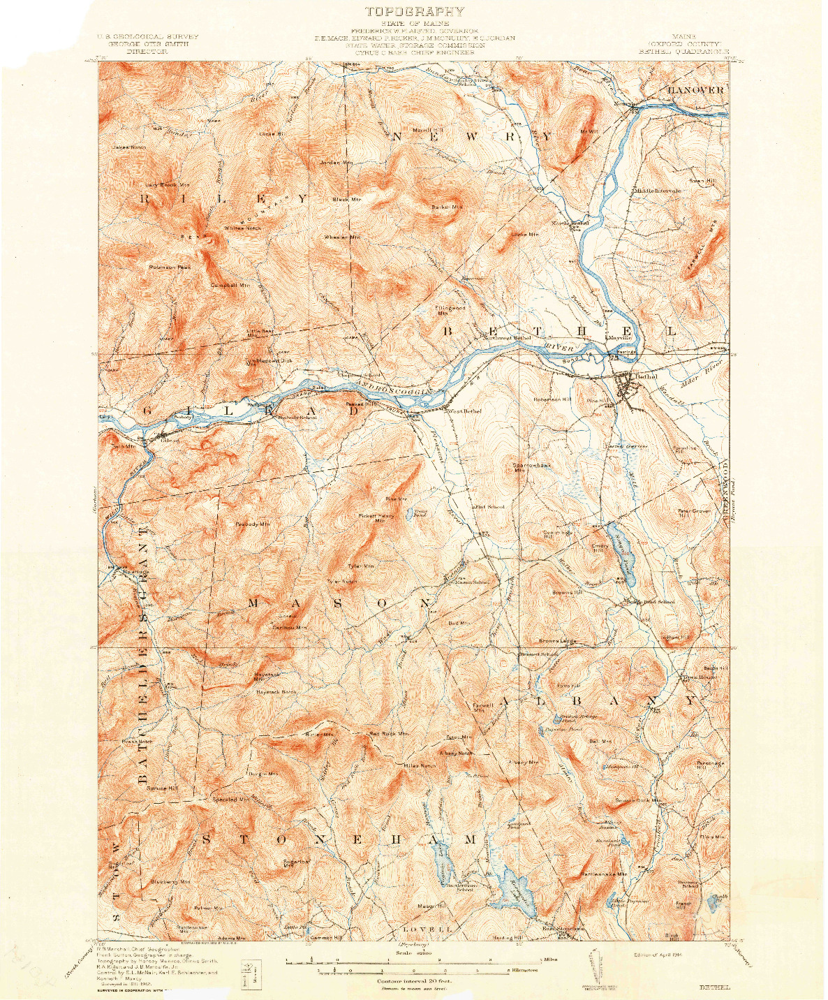 USGS 1:62500-SCALE QUADRANGLE FOR BETHEL, ME 1914